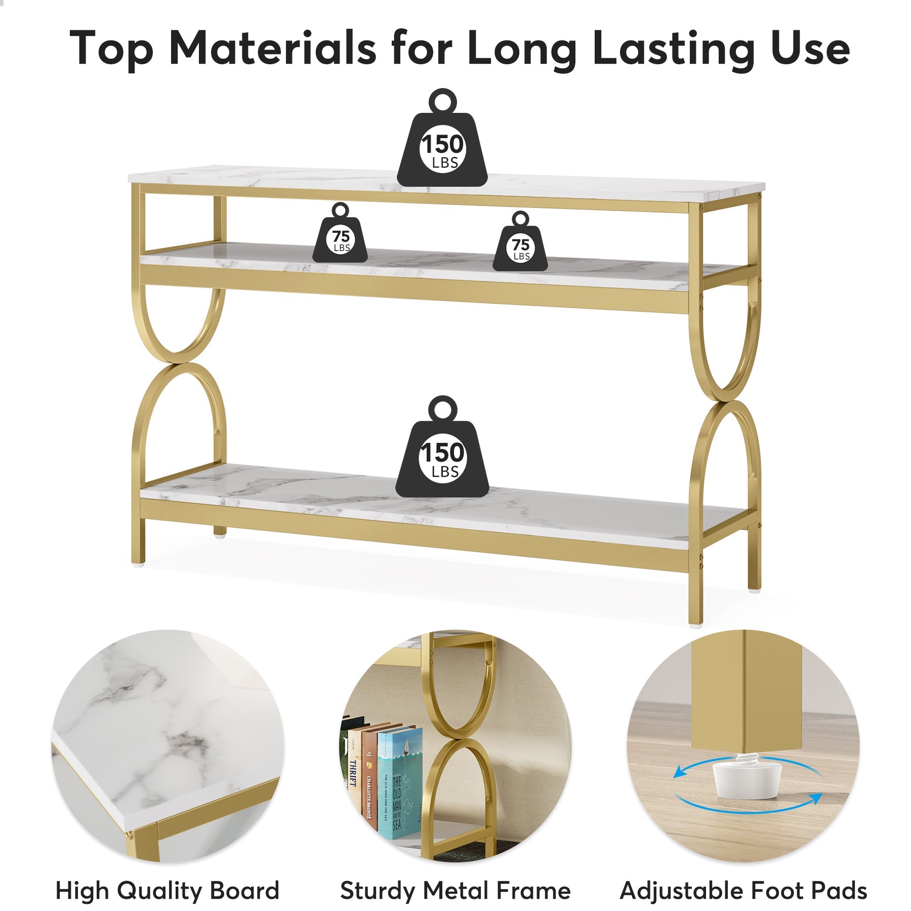 3 Tier Console Table with Storage Shelves - 55 Inch Sofa Table for Living Room, Entryway & Hallway - Modern Narrow Entry Table with 3 Shelves for Home Decor & Organization