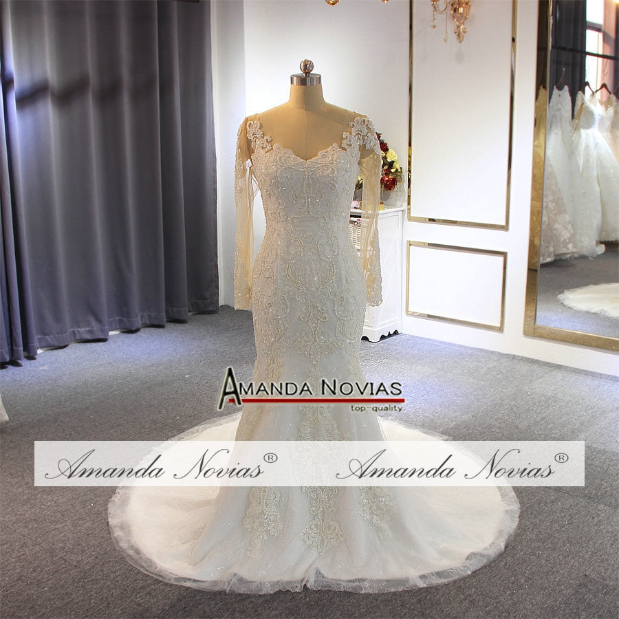 Elegant Long Sleeve Lace Mermaid Wedding Dress with Detachable Train - 2021 New Style | Perfect for Beach, Church & Formal Bridal Ceremonies