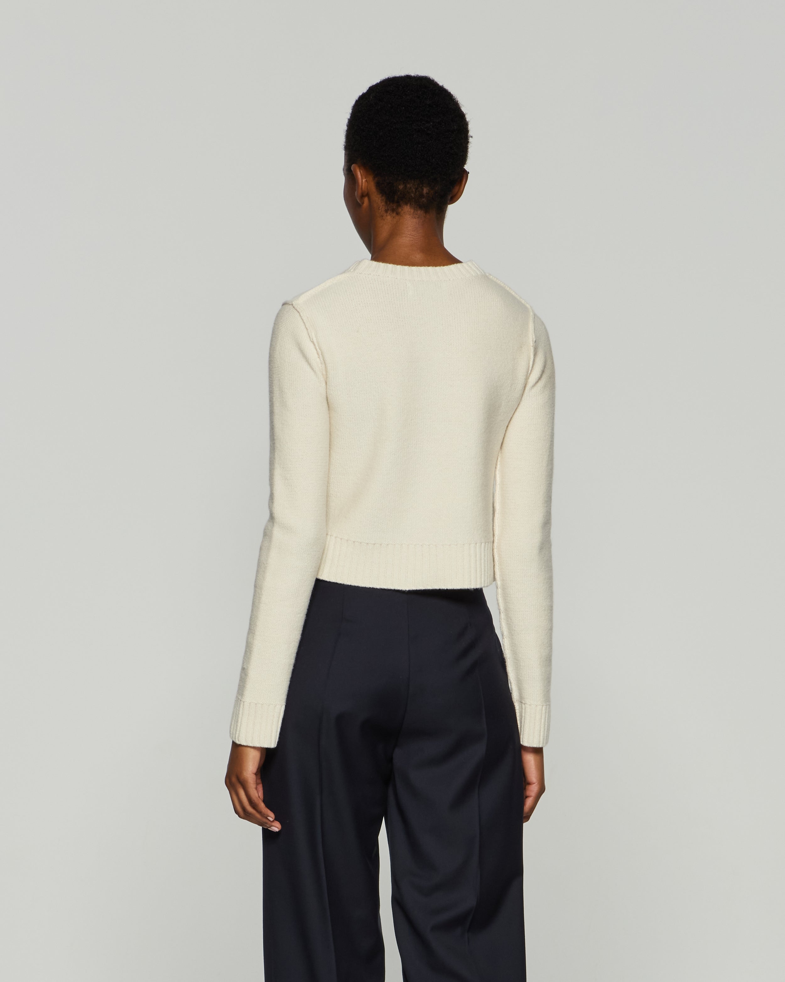 Women's Soft Cream Round Neck Knit Sweater - Cozy Winter Pullover for Casual Outfits & Layering
