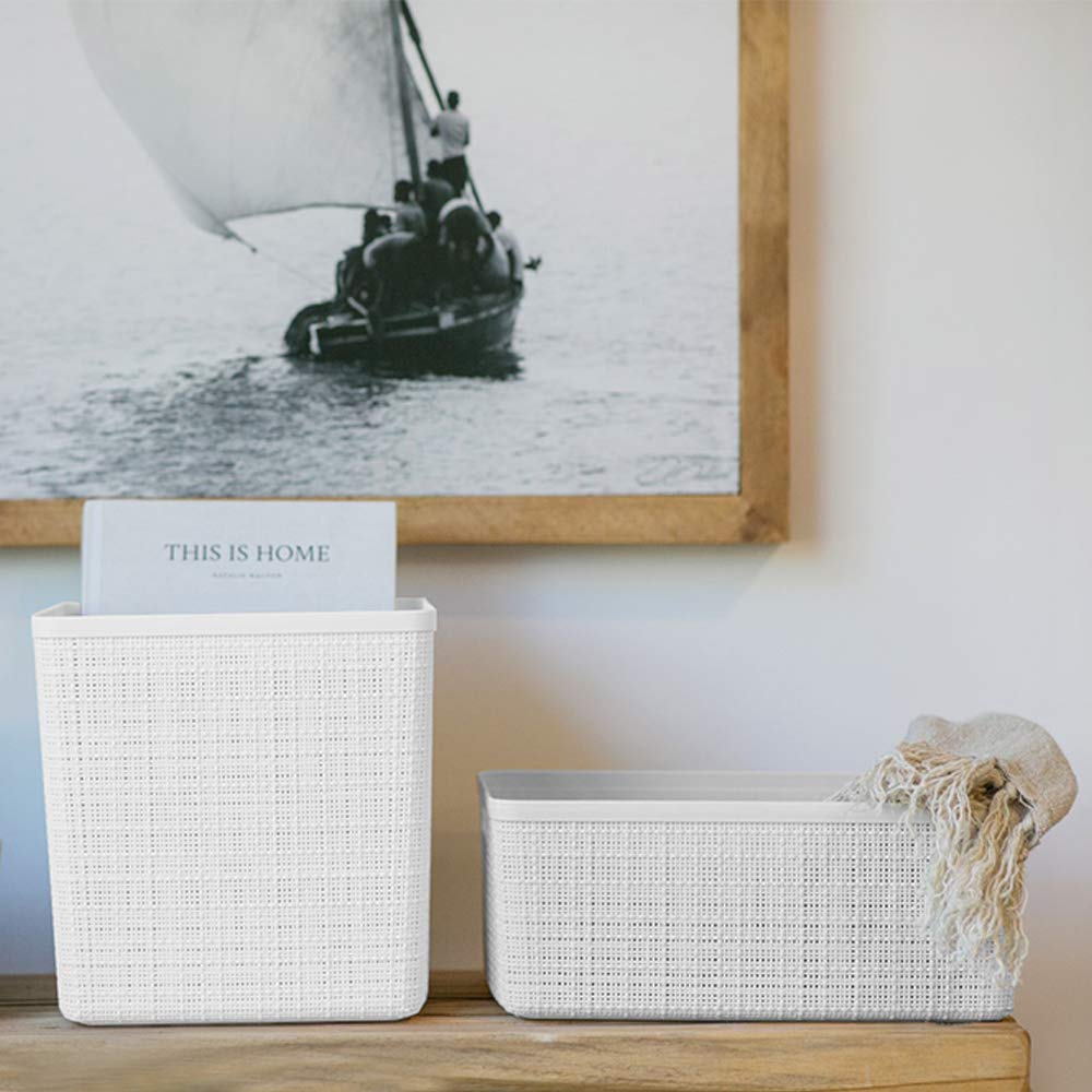 Curver Jute Decorative Plastic Storage Baskets - Set of 6 Organizing Bins for Home Office, Closet Shelves, Kitchen Pantry & Bedroom Essentials | Perfect for Home Organization, Laundry Room Storage & Kids' Toy Bins