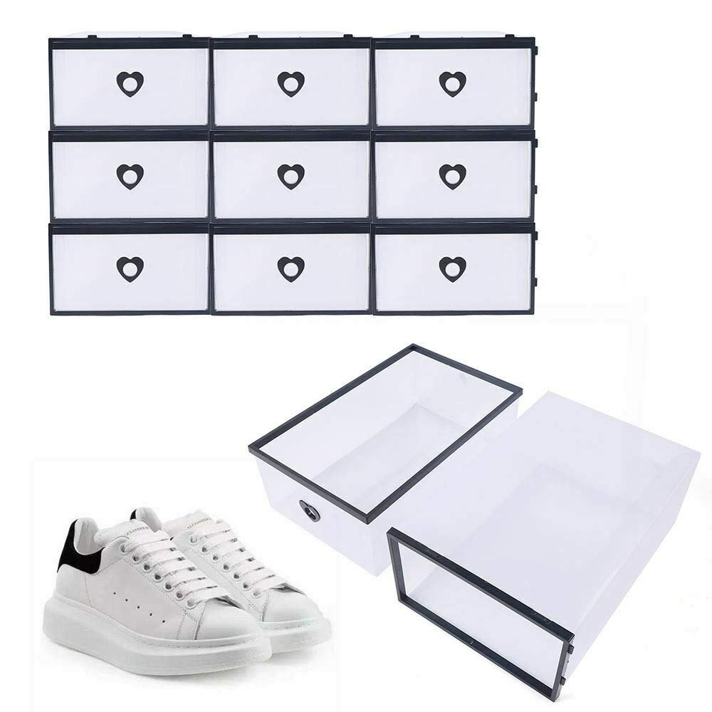 DYRABREST 10/20/24-Pack Stackable Clear Plastic Shoe Storage Box Organizer with Drawer - Perfect for Sneaker Collection, Closet Organization & Underbed Storage (20Pcs, Black)