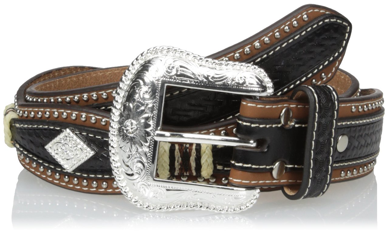 Nocona Belt Co. Men's Professional Black Diamond Tooled Leather Belt for Cowboy Boots - Western Style Accessory for Rodeo, Ranch Work & Casual Wear