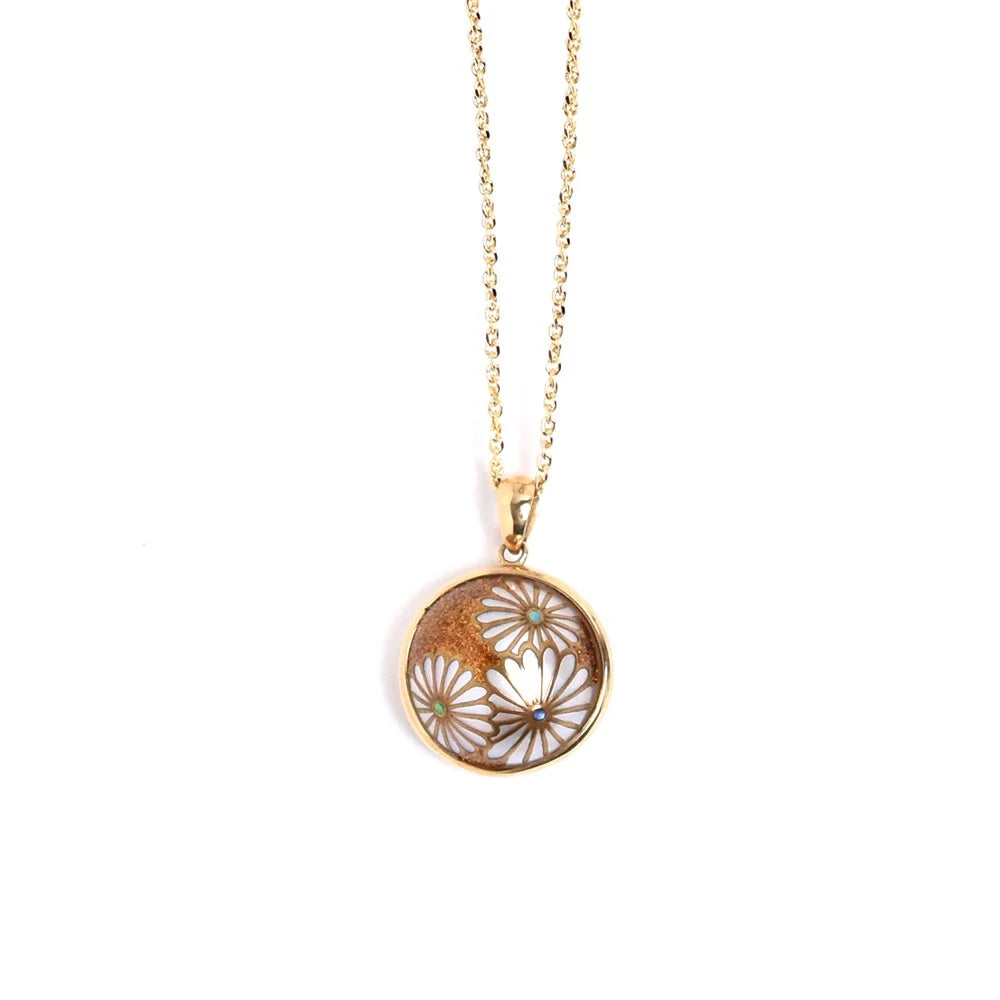 Exquisite Maki-e Urushi Lacquer Pendant Necklace with Mabe Pearl & Chrysanthemum Design - Handcrafted Traditional Japanese Jewelry for Women - Perfect for Weddings, Special Occasions & Gift Giving
