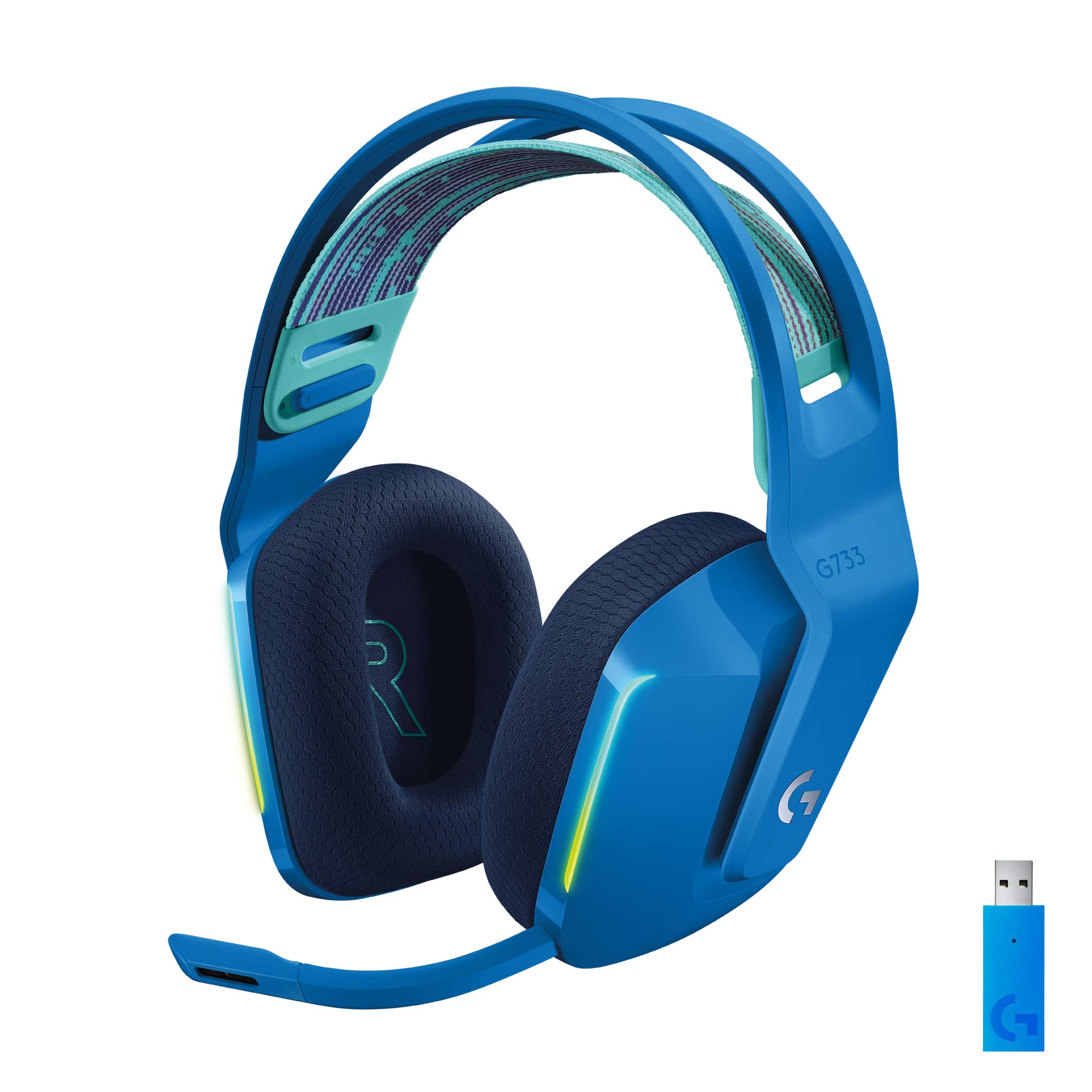 Logitech G733 LIGHTSPEED Wireless Gaming Headset with Suspension Headband, LIGHTSYNC RGB, Blue VO!CE Mic Technology & PRO-G Audio Drivers - Blue | Perfect for PC, PS5, Xbox & Streaming