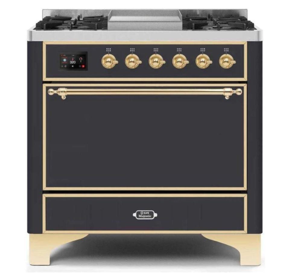 ILVE 36 Inch Majestic II Series Natural/Propane Gas Cooktop with 6 Sealed Burners & Electric Oven - Stainless Steel Range (UM09FDQNS3) - Perfect for Home Kitchens, Restaurants, and Culinary Enthusiasts