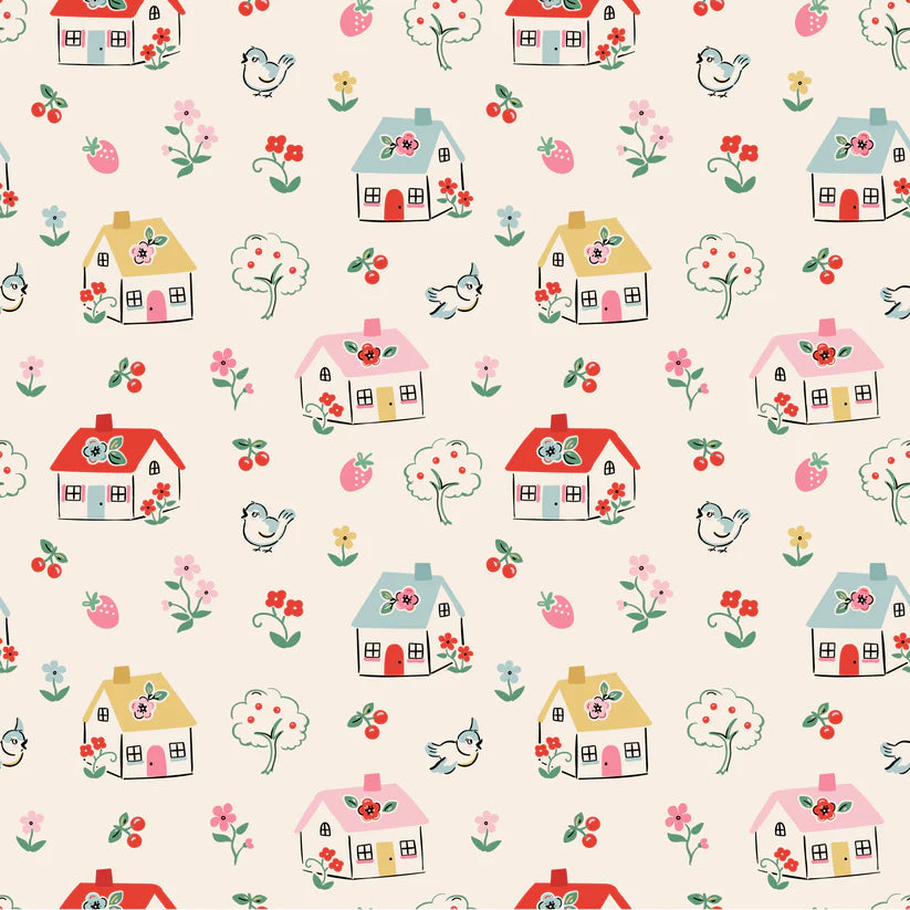Poppie Cotton Fabric by the Yard - Soft Cream Home Sweet Home Print for DIY Quilting, Sewing & Home Decor Projects