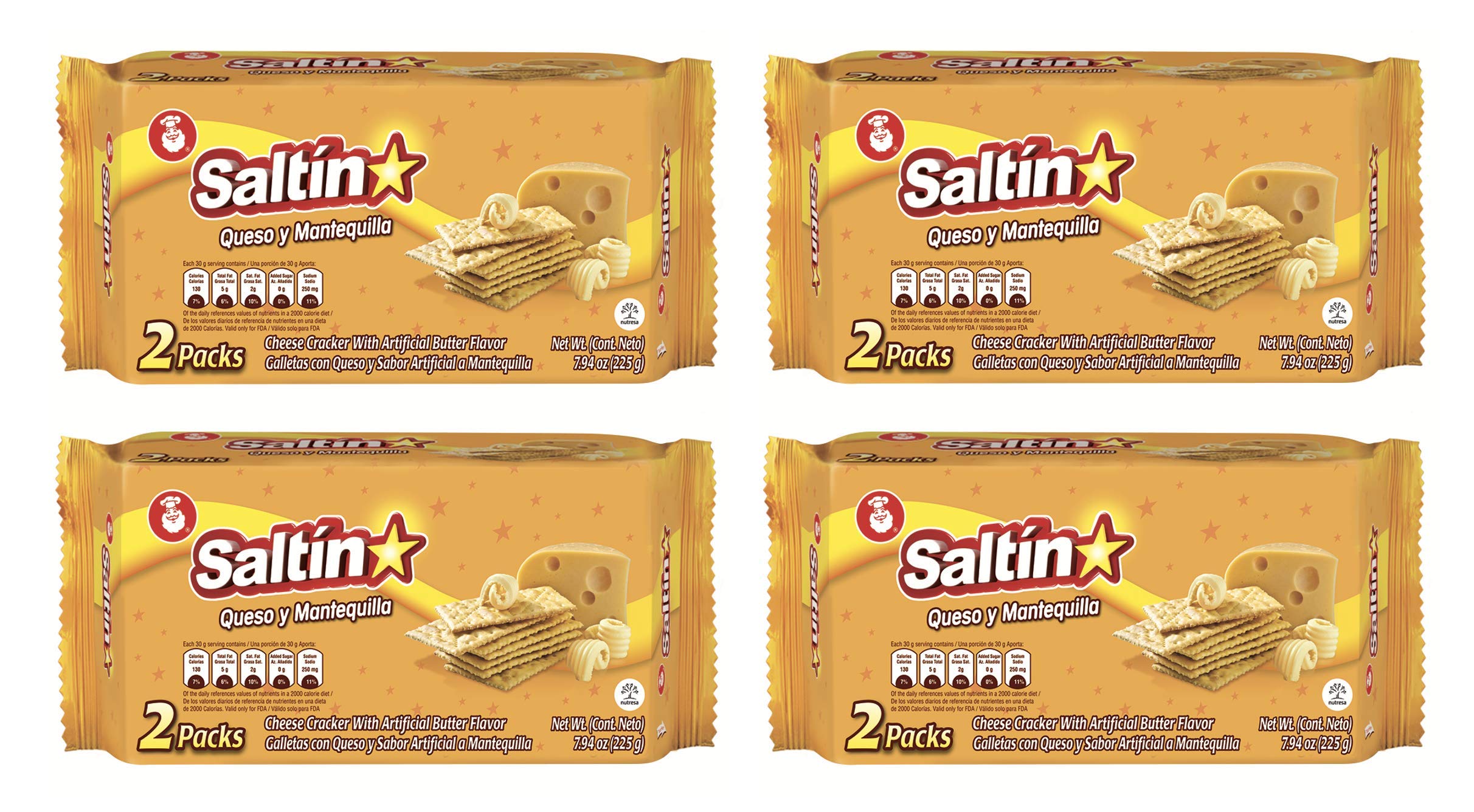 Saltin Noel Cheese and Butter Crackers - Delicious Cheese & Butter Flavor, 7.93 Oz (Pack of 4) | Perfect for Snacking, Parties & Holiday Gatherings
