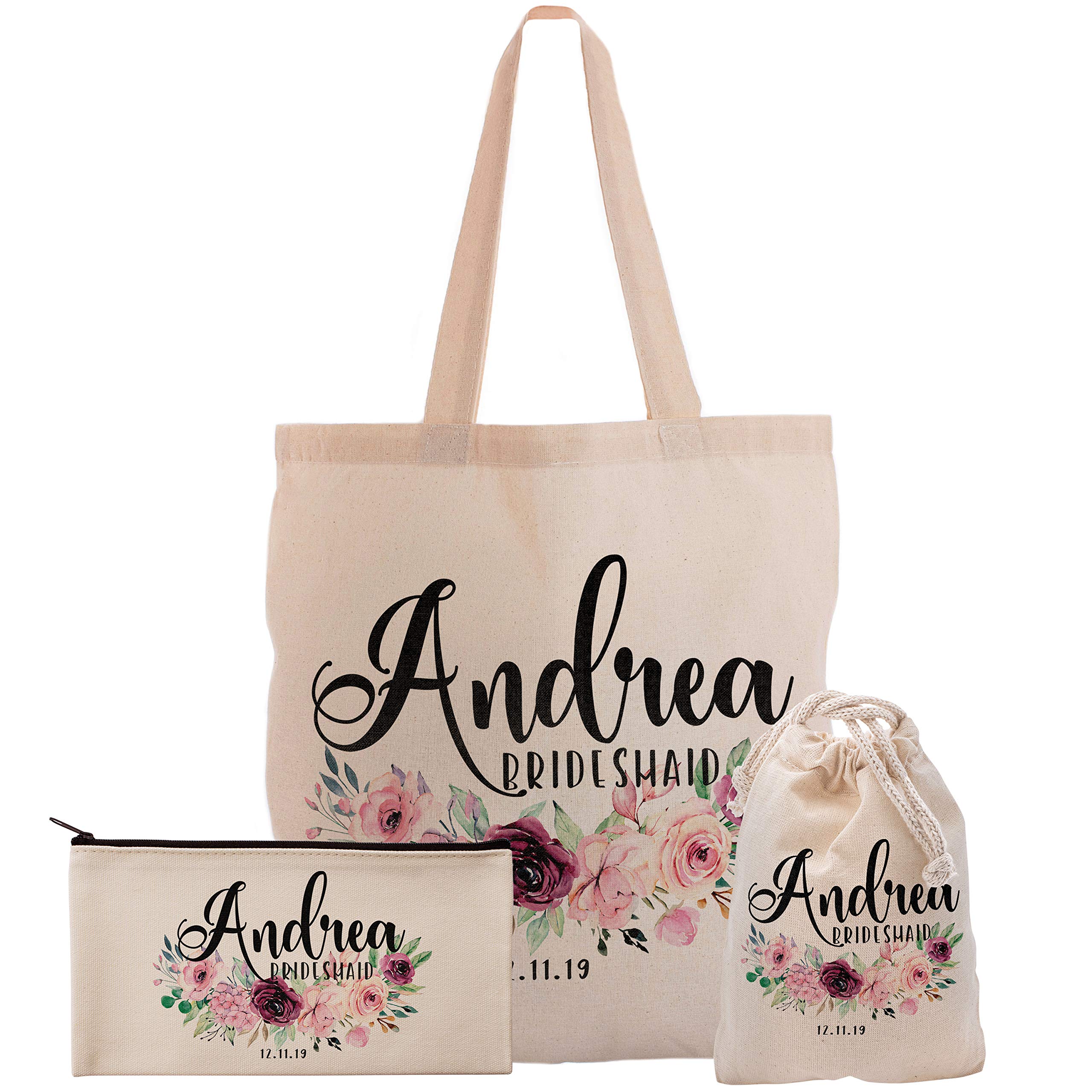 Personalized Bachelorette Party Gift Set - 6pc Custom Tote Bag, Makeup Bag & Cosmetic Pouch | Bridal Shower Favors, Girls Trip Essentials & Wedding Accessories
