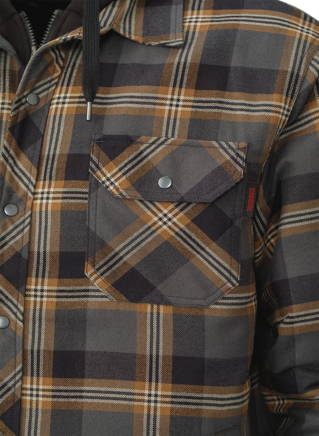 Tough Duck Quilt Lined Hooded Flannel Jacket WS06 - Heavy Duty Workwear for Men, Warm Winter Coat with Hood for Construction, Farming & Outdoor Activities