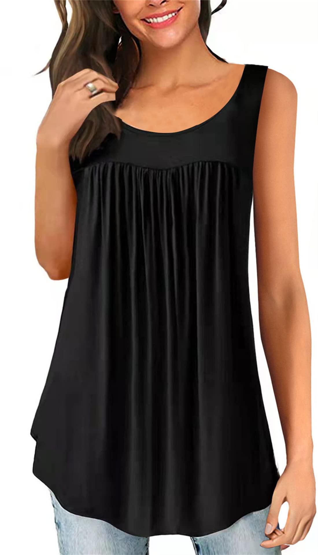 Women's Flowy Pleated Tunic Tops for Summer - Loose Blouses to Wear with Leggings & Hide Belly - Perfect for Casual Outfits, Workwear & Vacation Style