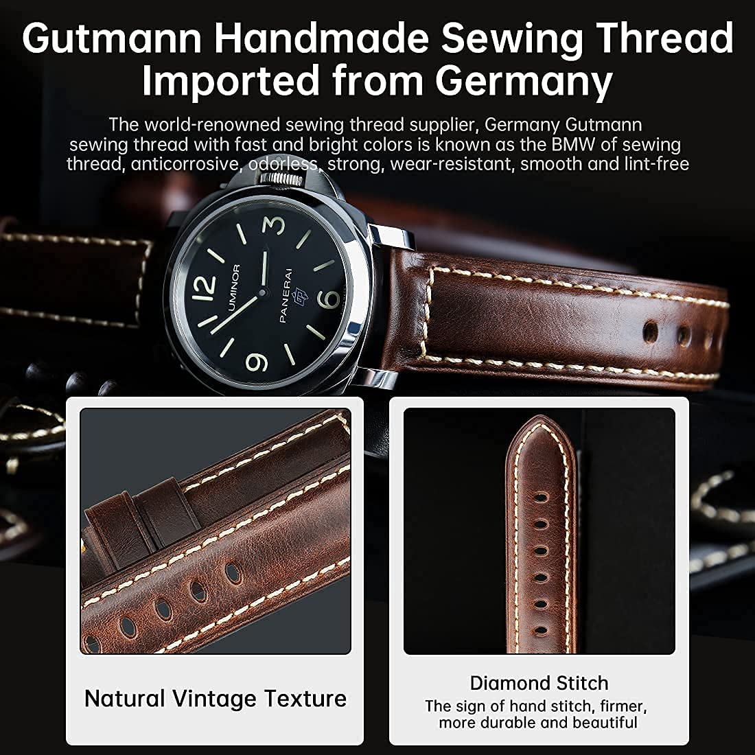 REZERO Genuine 22mm Leather Watch Bands - Pin Buckle & Silver Butterfly Buckle Replacement Straps for Men Women | Dress, Business, Casual Wear