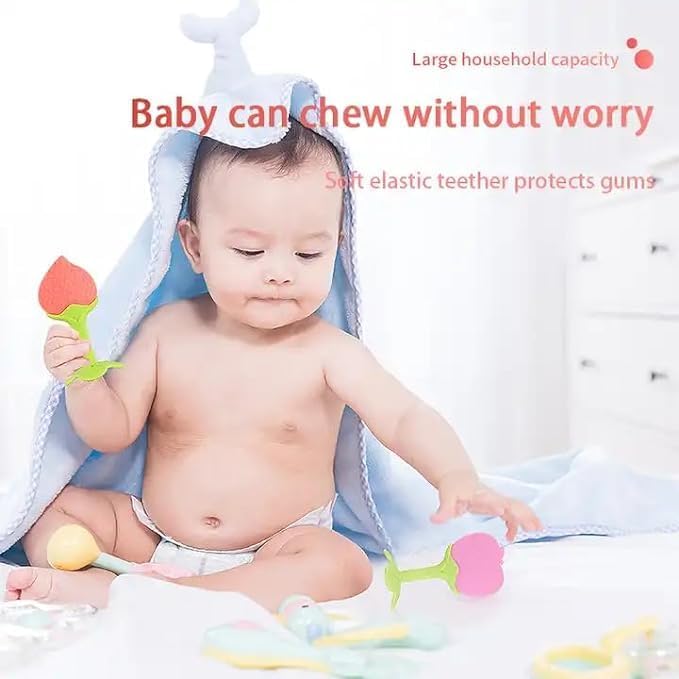 Kritiu BPA-Free Silicone Star Nibbler & Teether Set - Safe Baby Teething Toy for 0-12 Months - Soothing Relief for Sore Gums - Perfect for Home, Travel & Daycare (Purple & Peach)