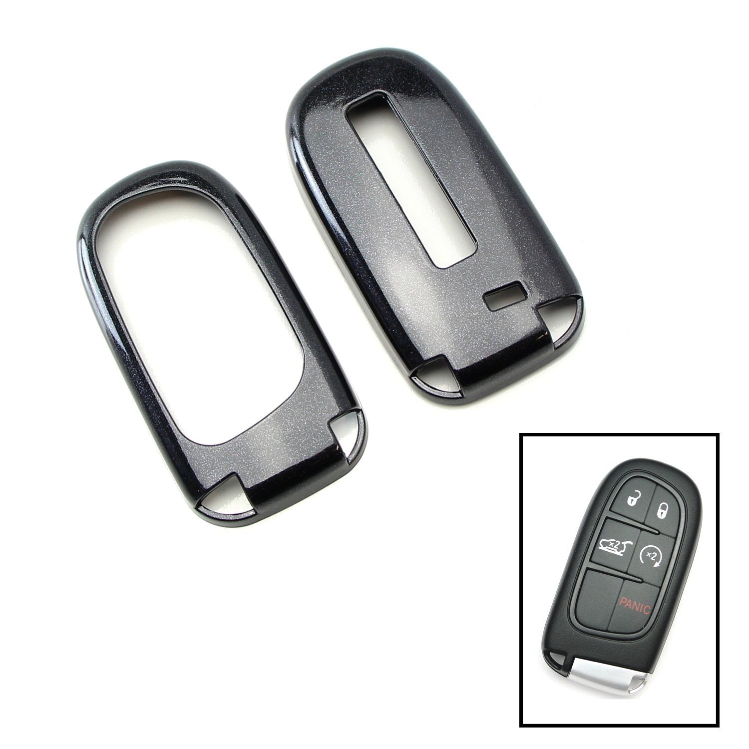 Premium Glossy Metallic Black Smart Key Fob Cover Replacement - Exact Fit for Jeep Dodge Chrysler Vehicles | Durable Protection & Stylish Upgrade for Car Keys