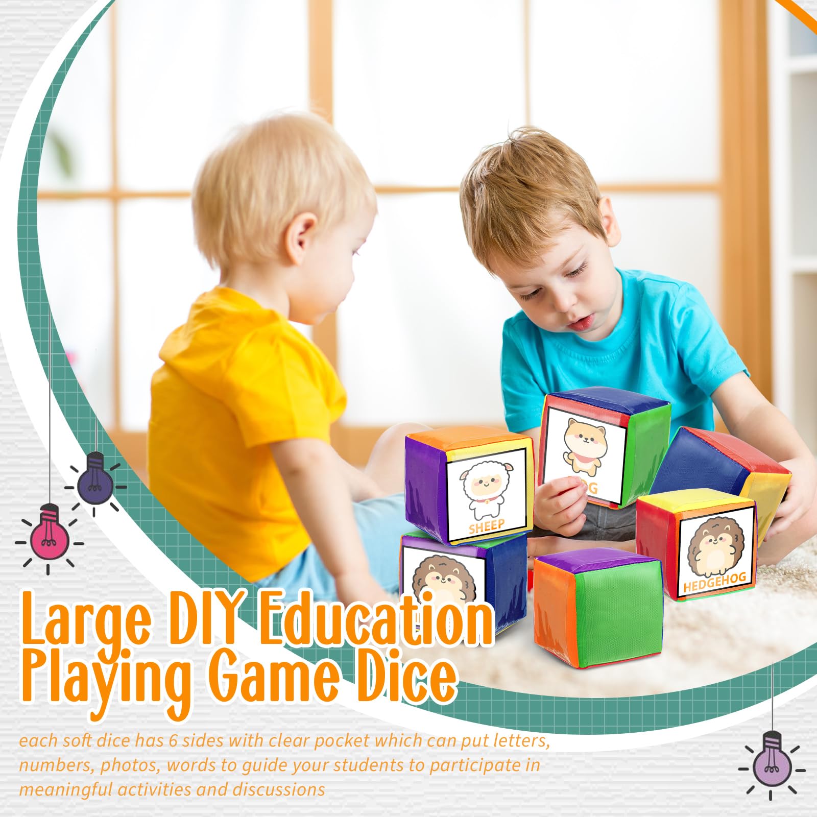 **Yilloog 4-Piece Large Foam Dice Set with Pockets - DIY Educational Game for Kids, Soft Stacking Blocks for Early Learning & Teaching (3.94 Inch, Stylish Colors) - Perfect for Classroom, Playroom & Toddler Activities**