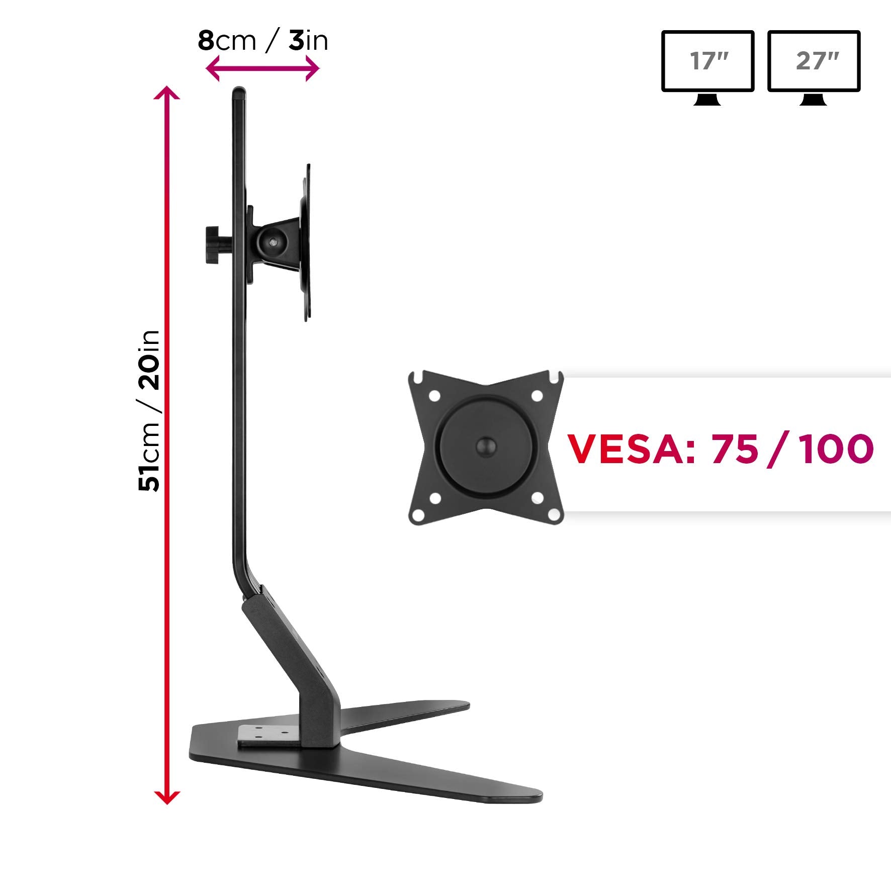 Duronic DM12D1 Single Monitor Arm Stand - Adjustable Height Ergonomic Desk Mount for 17-27 Inch Screens up to 8kg | VESA 75/100 Compatible | 360° Rotation & ±15° Tilt | Perfect for Home Office, Gaming & Workspace Setup