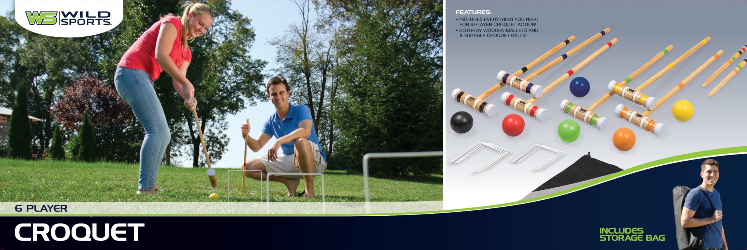 6-Player Croquet Set with Mallets & Balls - Outdoor Lawn Game for Families