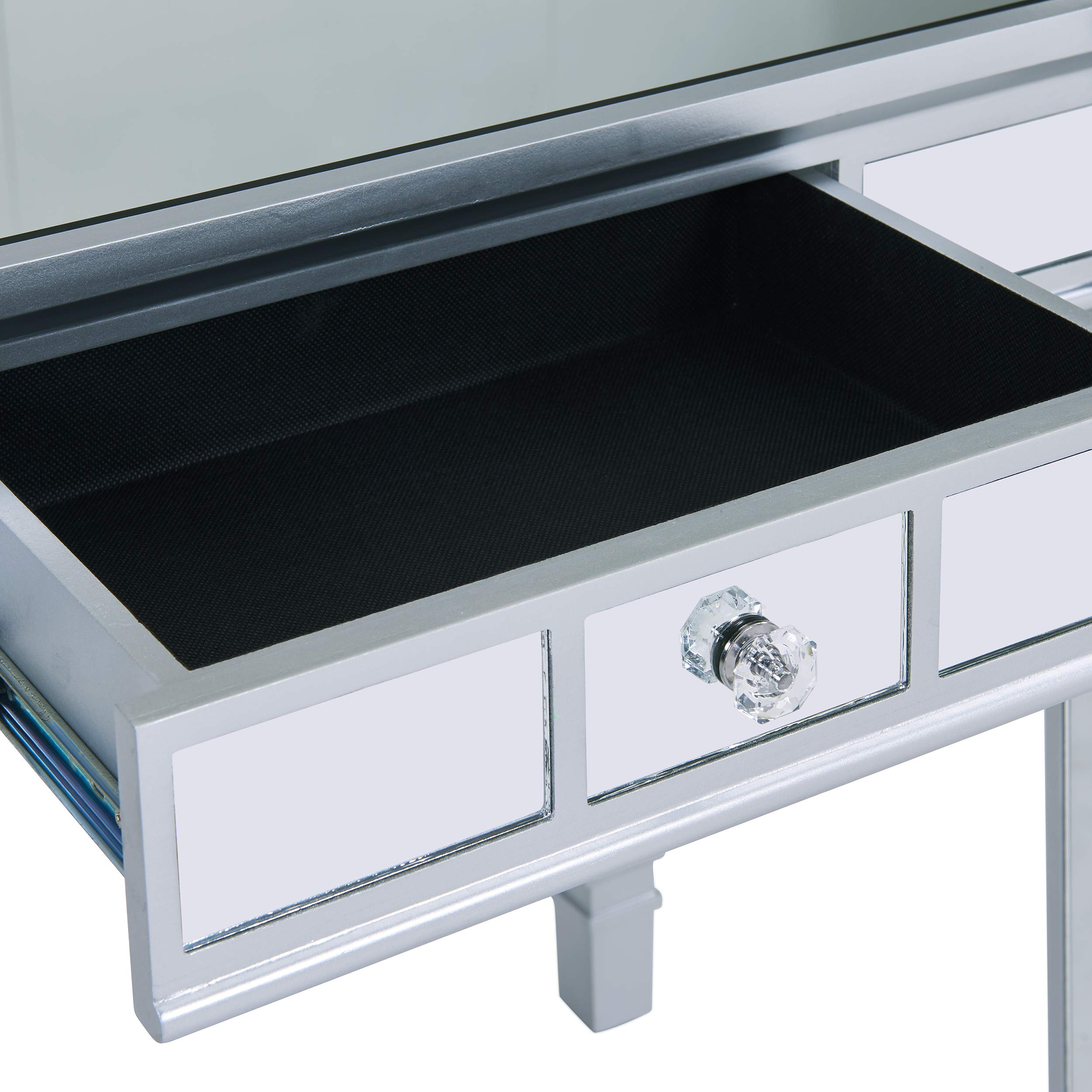 SEI Furniture Glenview Glam Mirrored Writing Desk with Drawers - Matte Silver Finish | Elegant Vanity Desk for Bedroom, Home Office & Dressing Room