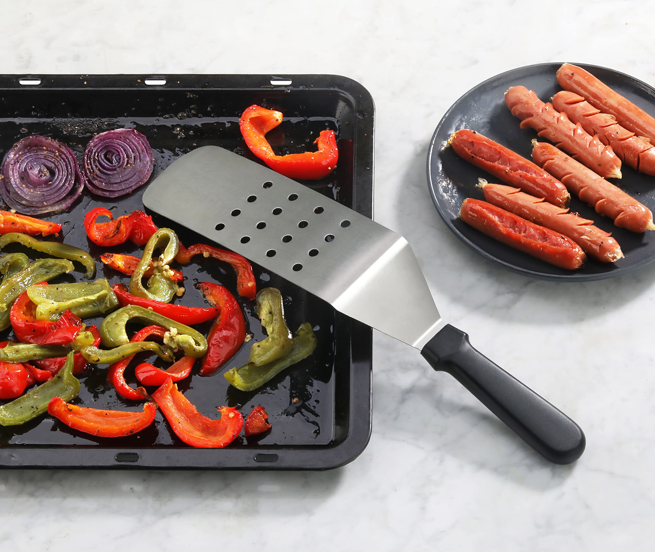 New Star Foodservice 38385 Black 14.5-Inch Perforated Plastic Handle Flexible Grill Turner Spatula for BBQ, Grilling, Flipping Burgers & Pancakes