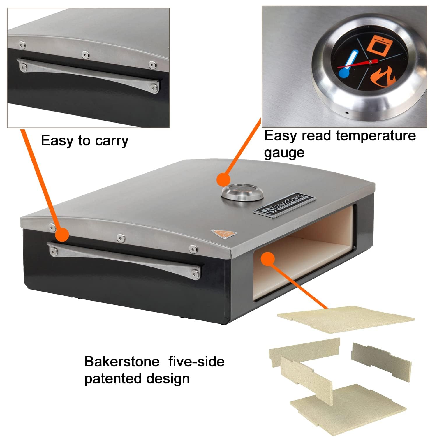 BakerStone Professional Series 5-Sided Pizza Oven for Grill Top - Stainless Steel Outdoor Pizza Box Oven with Enamel Finish - Perfect for Backyard, Garden & Outdoor Cooking - Ideal for Wood-Fired Pizza, Grilling & Entertaining