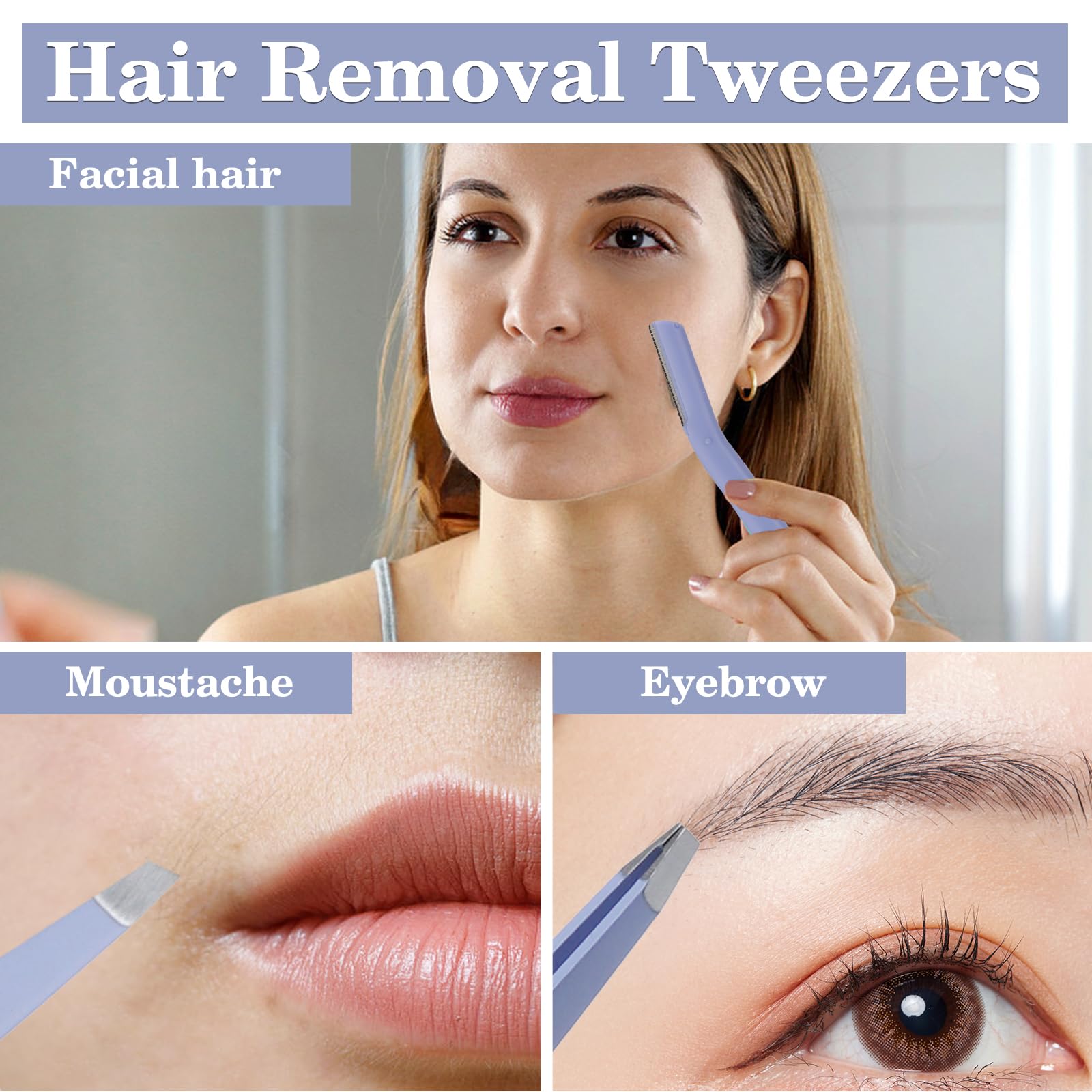 WSYUB Blackhead & Ingrown Hair Tweezers Kit - Professional Pimple Popper Tool, Acne Needle & Blackhead Extractor with Eyebrow Razors - Perfect for Facial Care, Blemish Removal & Grooming at Home or Salon