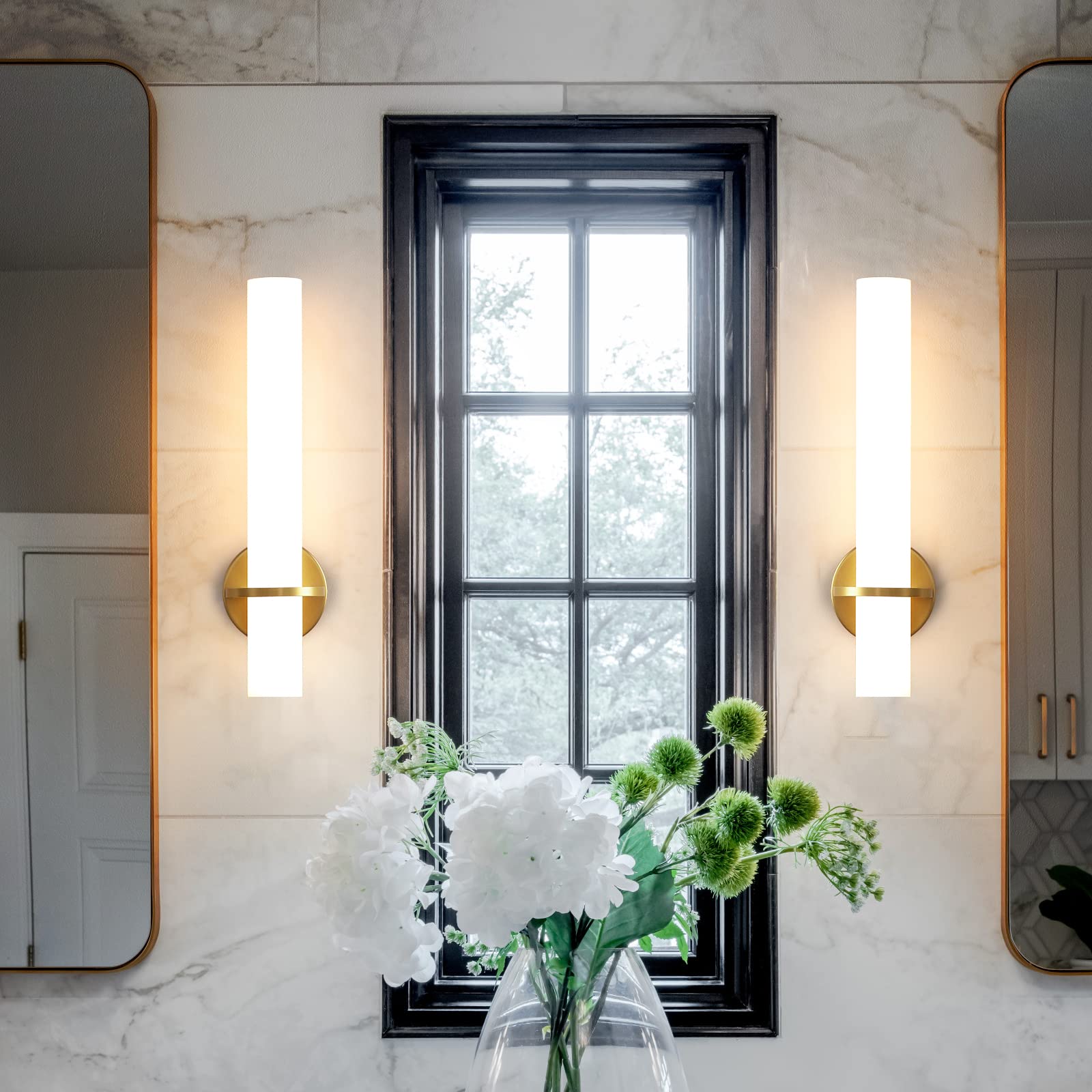 18 Inch Gold Wall Sconces Set of 2 - Dimmable Modern LED Wall Lights (18W, 3000K) with Acrylic Lampshade, Hardwired Fixture for Living Room, Bedroom, Bathroom & Hallway - Elegant Ambient Lighting for Home Decor