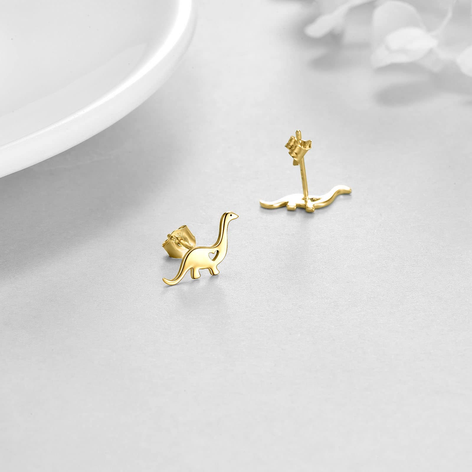 14K Gold Dinosaur Earrings for Women - Dainty Heart Stud Earrings Jewelry Gift for Her | Perfect for Birthday, Anniversary, Valentine's Day Gifts