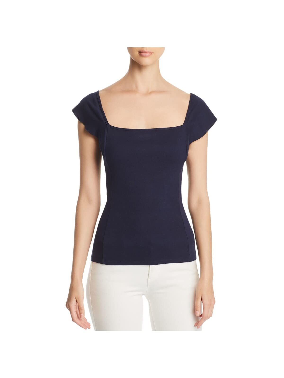 Three Dots Women's Aa1545 Flutter Sleeve Square Neck Top - Casual Chic Blouse for Summer Outings, Date Nights & Office Wear