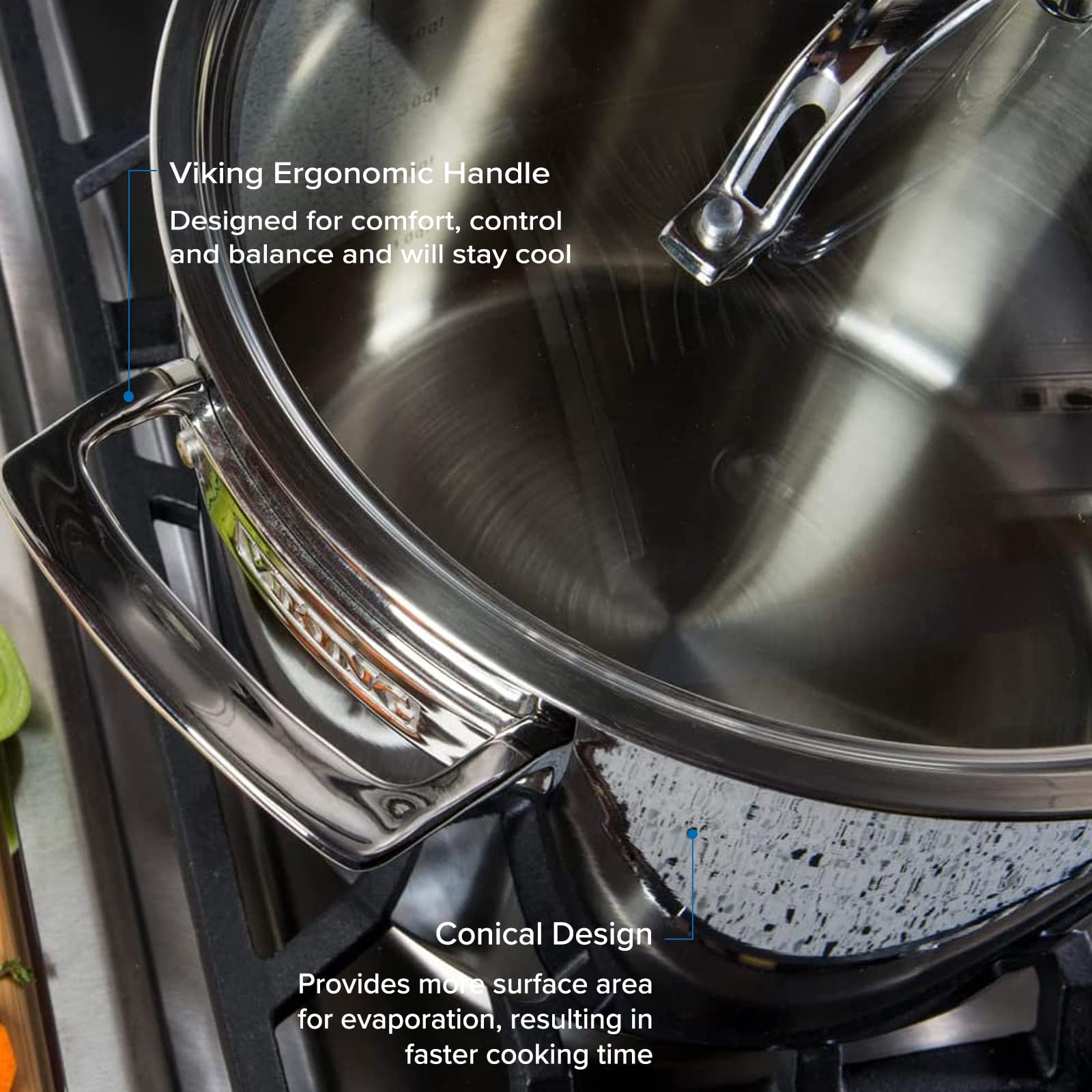 Viking 8 Quart 3-Ply Stainless Steel Stock Pot with Lid - Professional Soup Pot, Pasta Cooker & Stew Pot for Home Kitchen, Restaurant & Catering Use