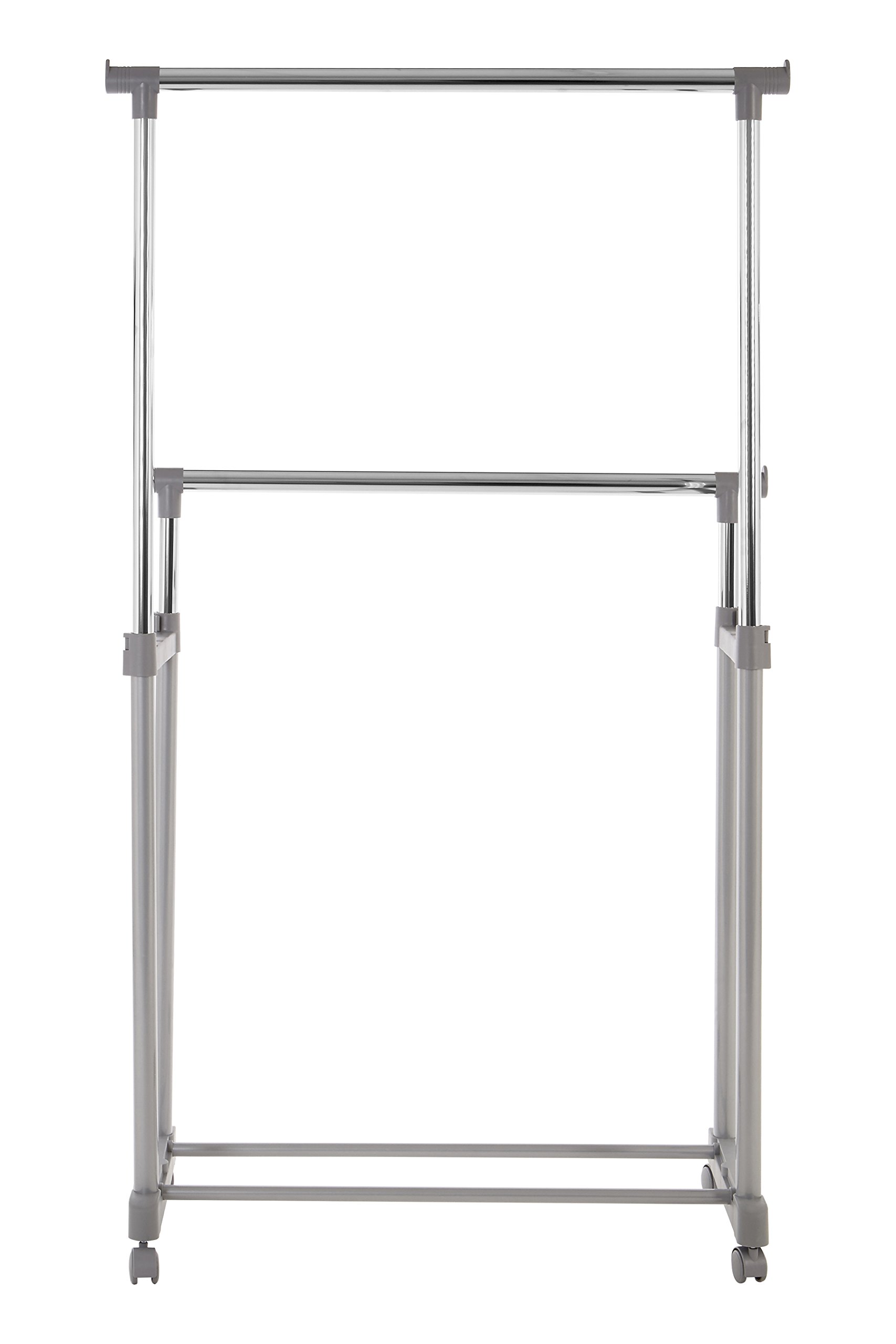 Premier Housewares 1900395 Chrome Double Hanging Rail with Wheels - Adjustable Closet Organizer for Bedroom, Bathroom & Laundry Room Storage