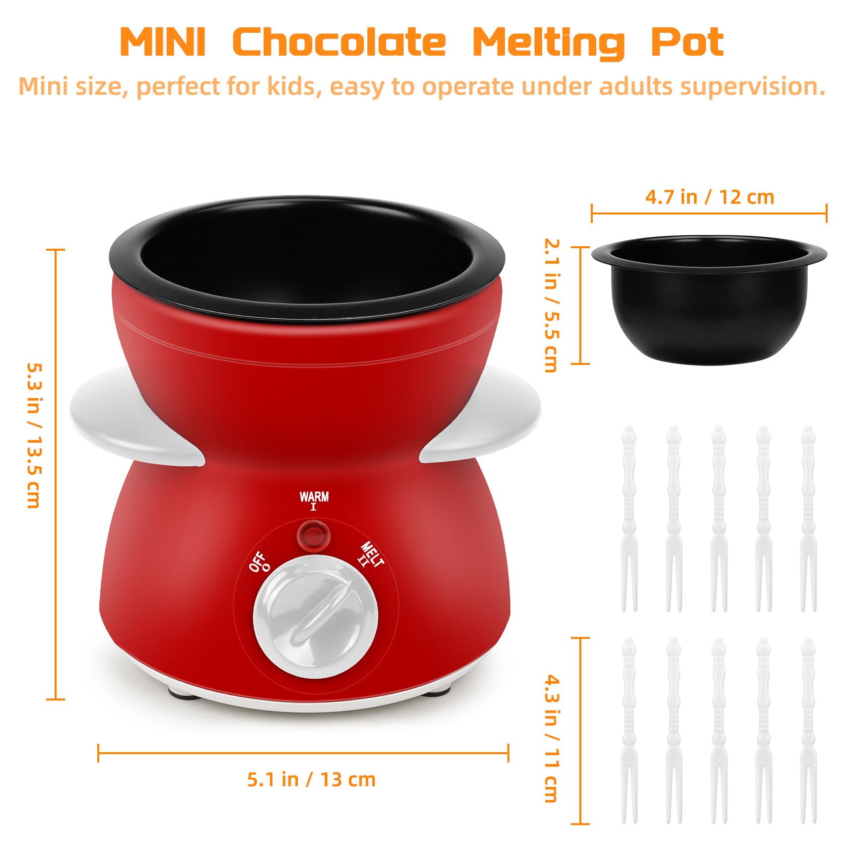8.79OZ Mini Chocolate Melting Pot - Electric Chocolate Fondue Fountain Warmer Machine for Milk Chocolate, Cheese, Butter & Candy (Red) - Perfect for Parties, Desserts & DIY Treats at Home