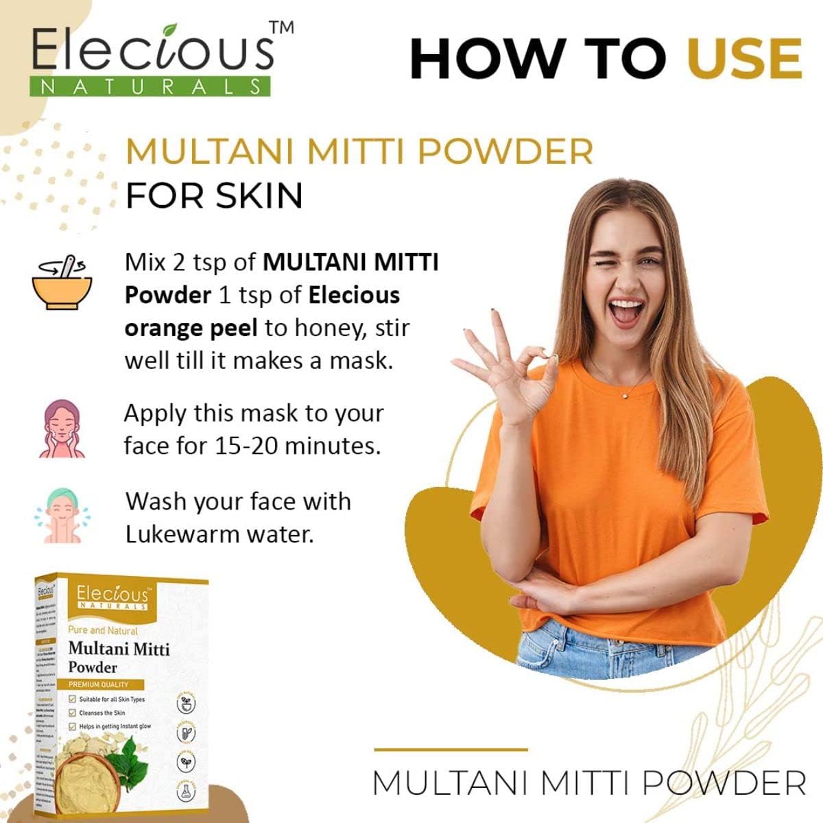 Elecious 100% Natural Multani Mitti Powder | Fuller's Earth & Bentonite Clay for Exfoliating, Soothing & Nourishing Skin | Face & Hair Care | 200g | Perfect for DIY Face Masks, Spa Treatments & Natural Beauty Routines