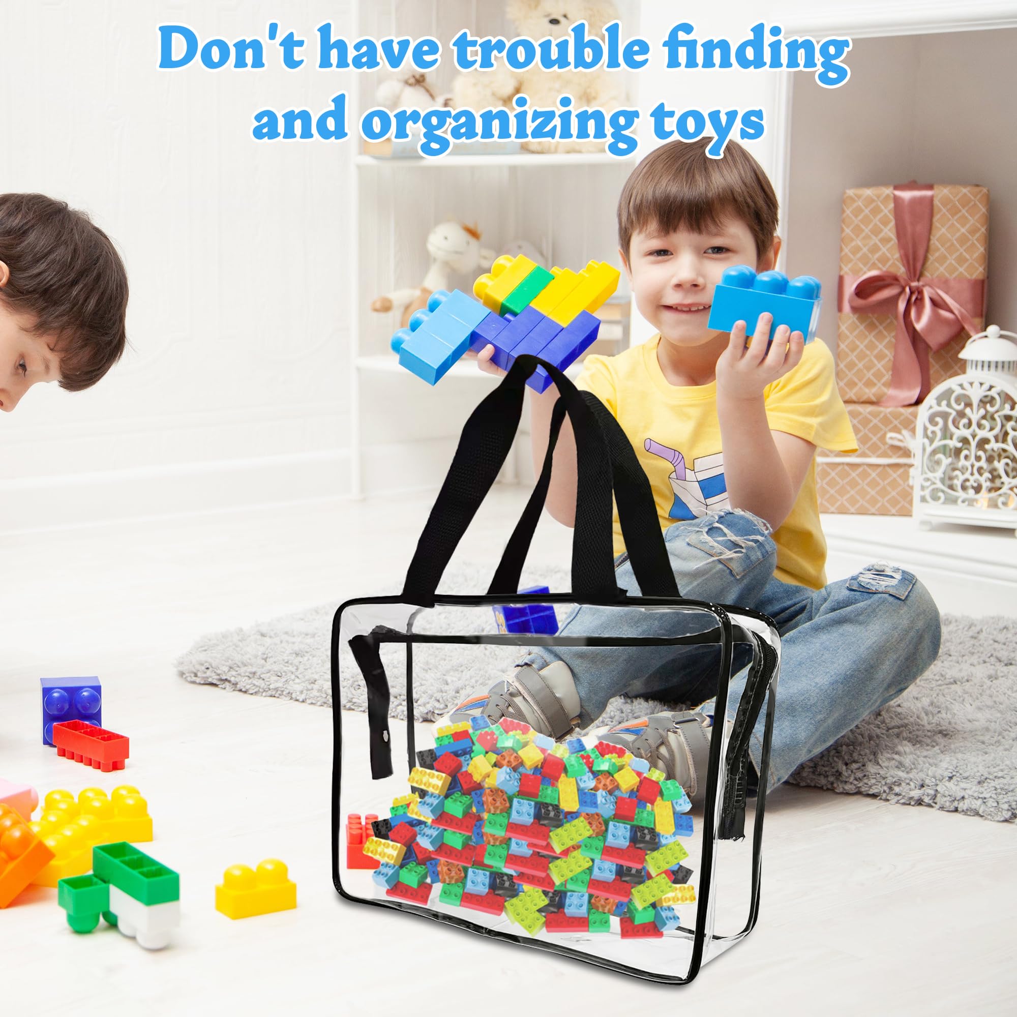 6 Pack Large Clear PVC Zipper Storage Bags - Waterproof Travel Organizer for Board Games, Building Blocks, Puzzles, Kids Toys & Books - Perfect for Home Organization, Playroom Storage & Travel Accessories