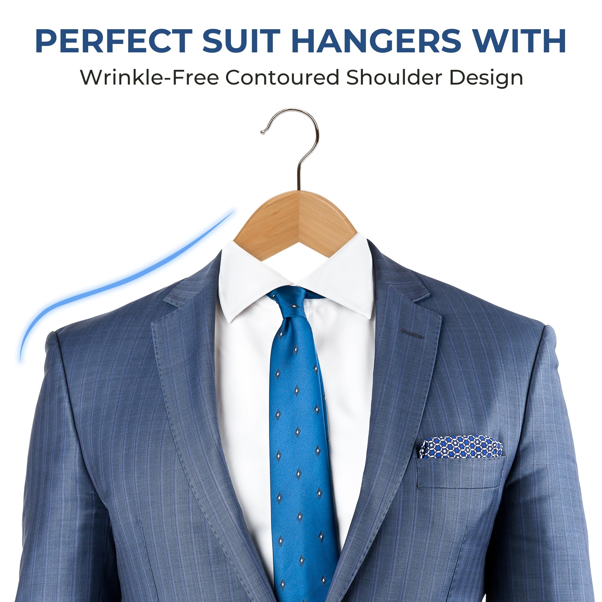 Premium 20-Pack 17.5 Inch Wooden Coat Hangers with Non-Slip Pant Bar - Smooth Splinter-Free Natural Finish for Closet, Suits, Dresses & Home Organization