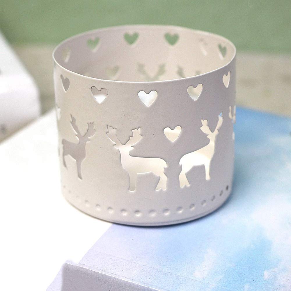 YUYVIO Xms Hollow Iron Candle Holder - White Deer Design for Christmas Decor, Party & Home Decoration | Creative Straight Hollow Candlestick for Holiday Table Centerpiece, Fireplace Mantel & Gift Giving