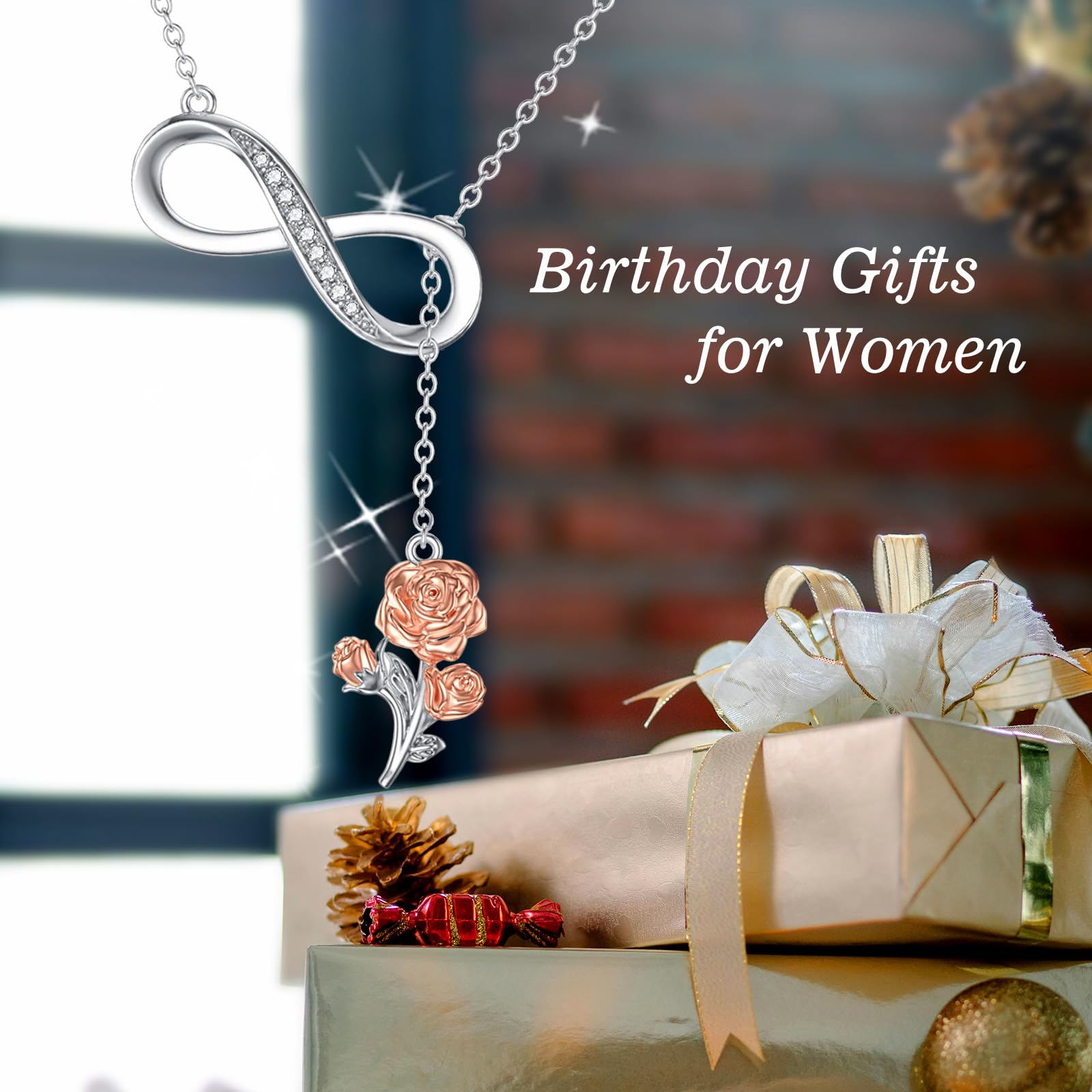 OCJ Birth Flower Necklace - 925 Sterling Silver Infinity Y-Necklace | Personalized Birth Month Jewelry for Women | Elegant Birthday, Graduation & Mother's Day Gift for Wife, Mom, Girlfriend or Best Friend | Perfect for Everyday Wear, Special Occasions & Heartfelt Gifting