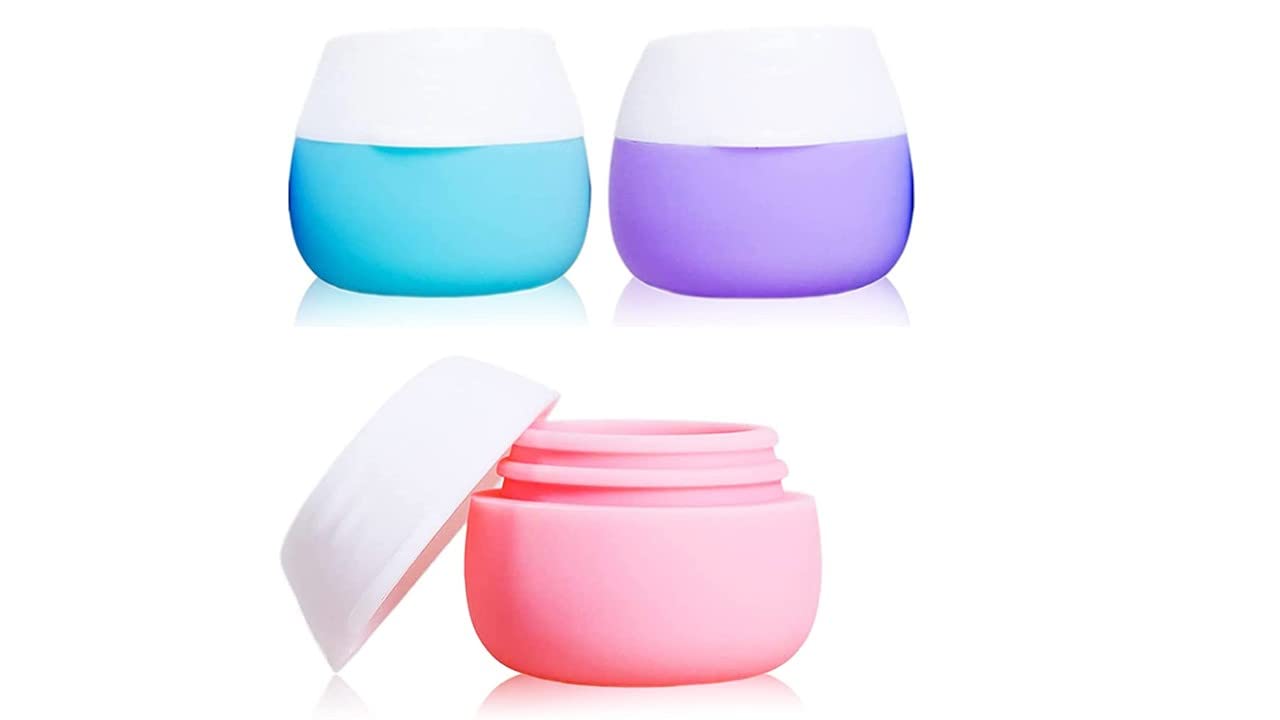 Travel Containers Set for Toiletries - Leak Proof Cosmetic Bottles for Makeup, Lotion & Hand Cream (Blue, Pink, Purple) - Perfect for Air Travel, Gym & Vacation Essentials
