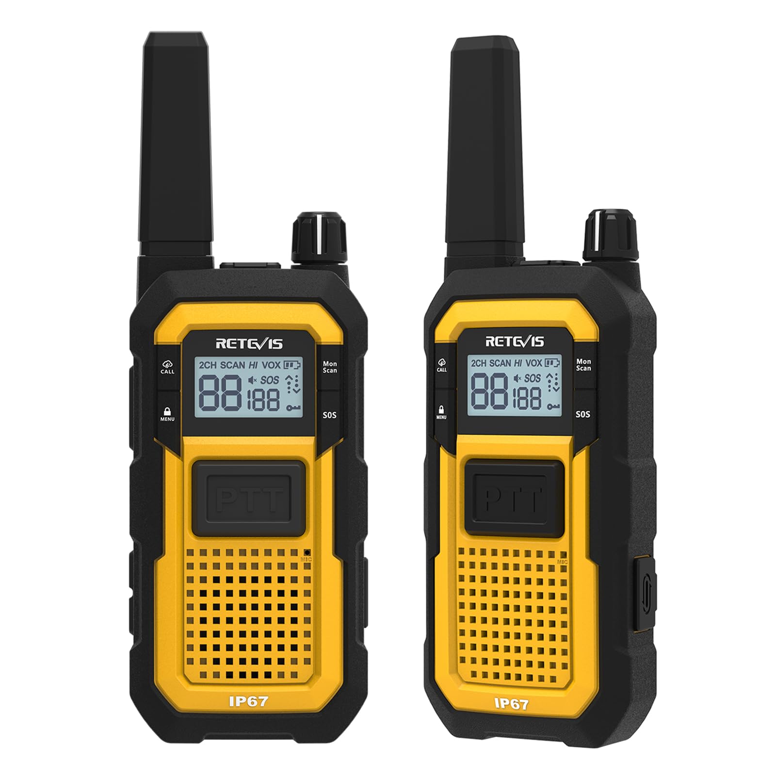 Retevis RB48 Heavy Duty Waterproof Walkie Talkies - 2 Pack Long Range Two Way Radios with 2000mAh Battery, Triple Proof Design for Job Site, Construction, Outdoor Adventures & Emergency Communication (Yellow)