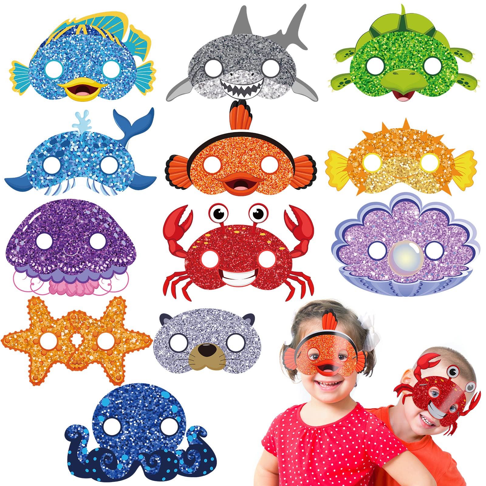 24 Pack Under the Sea Animal Masks for Kids - Ocean Themed Birthday Party Supplies, Baby Shower Favors & Costume Accessories for Boys and Girls - Perfect for Themed Parties, School Plays & Dress-Up Fun