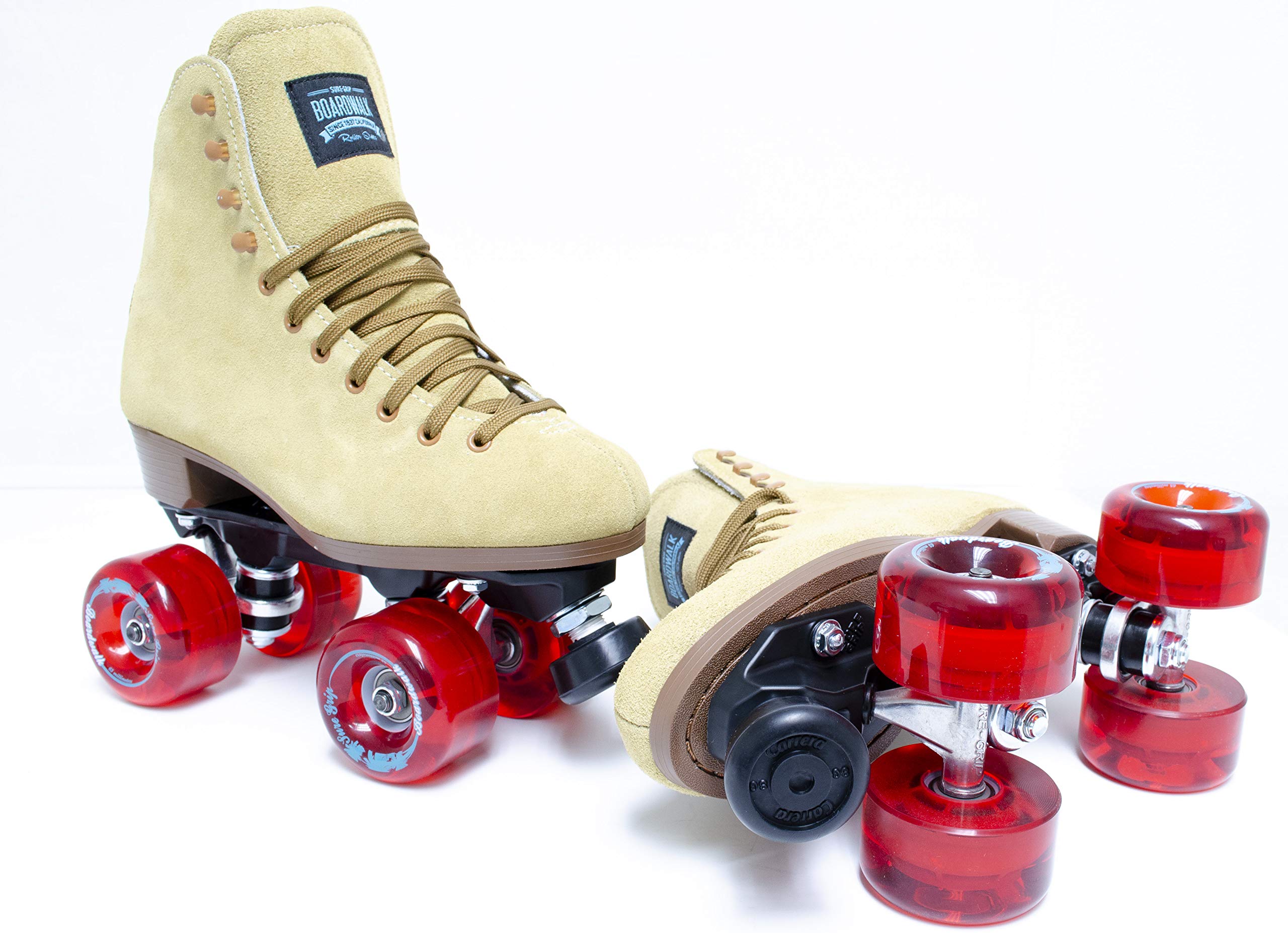 Sure Grip Tan Boardwalk Outdoor Roller Skates for Men & Women | USA Made | 65mm Wheels, Nylon Sole, ABEC 3 Bearings | Adjustable Rubber Stoppers | Perfect for Park Trails & Outdoor Adventures