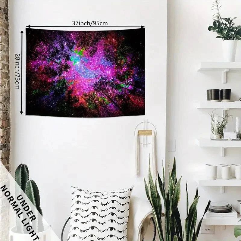 Rainbow Forest Glow in the Dark UV Tapestry - Psychedelic Blacklight Wall Art Decor for Bedroom, Living Room & Party Decorations