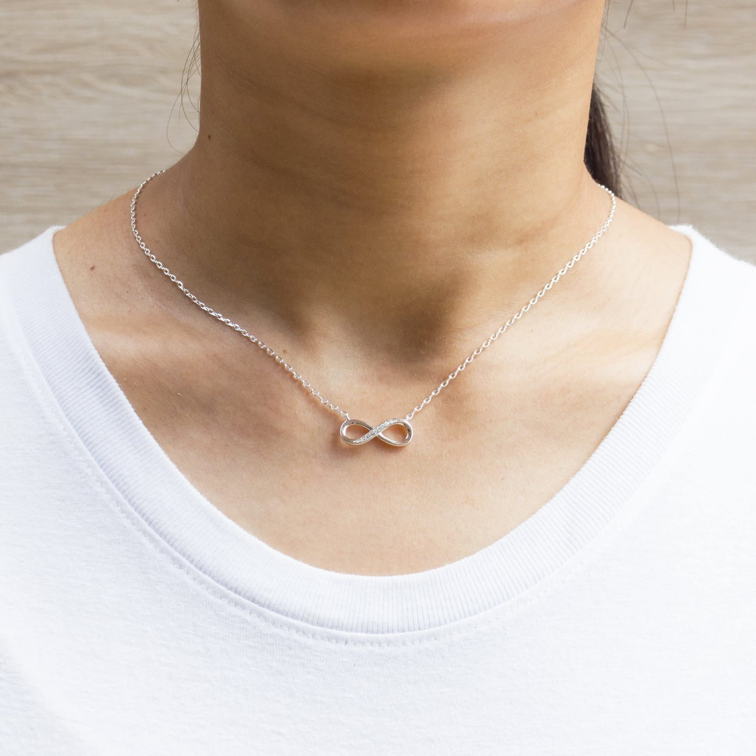 Silver Plated Infinity Pendant Necklace with Zirconia Crystals - Perfect for Gifts & Special Occasions