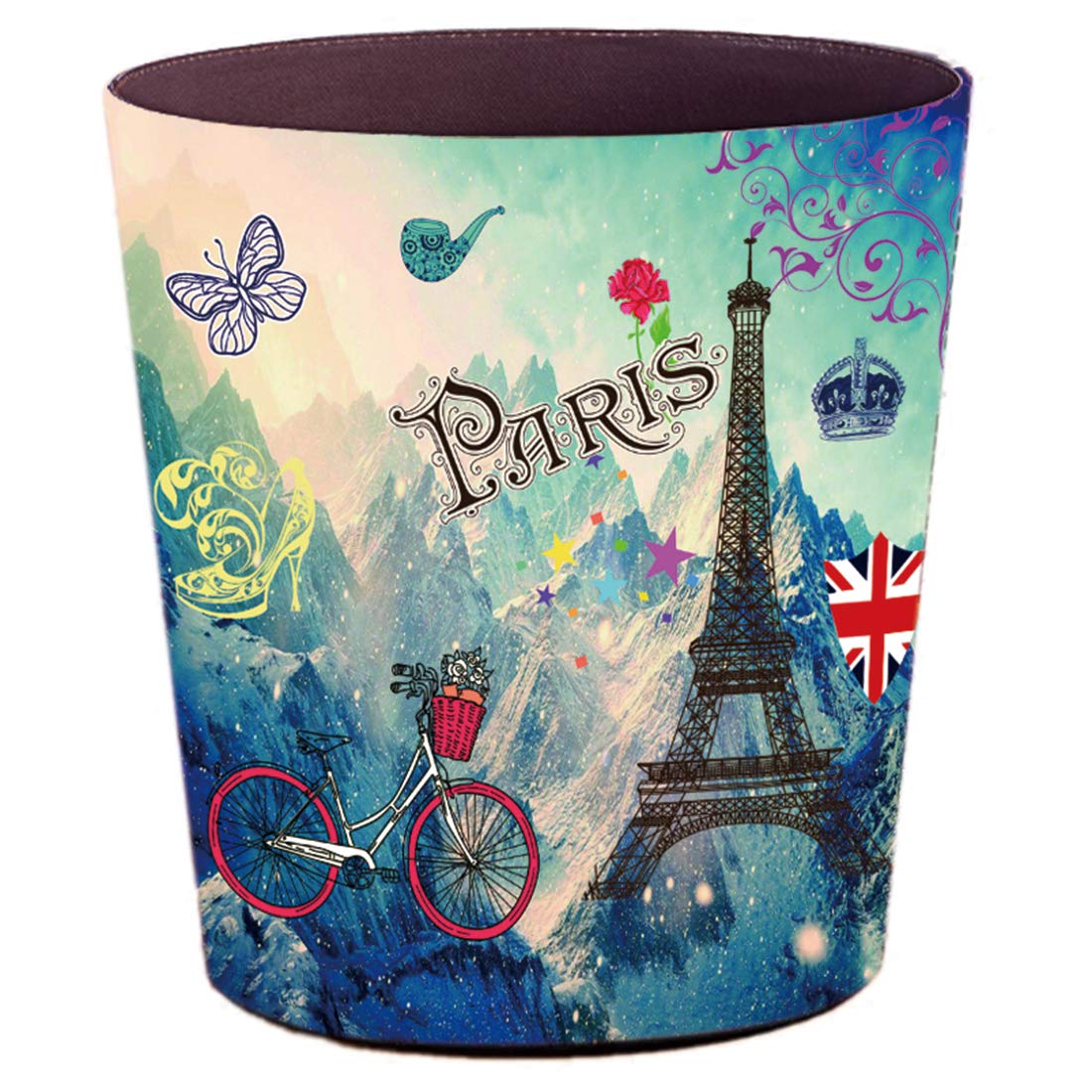 Lingxuinfo Scakbyer Retro Small Trash Can - 10L Decorative Wastebasket for Bathroom, Bedroom & Office - Vintage Tower Bicycle Design Waste Paper Bin | Perfect for Home Decor, Office Organization & Small Space Storage