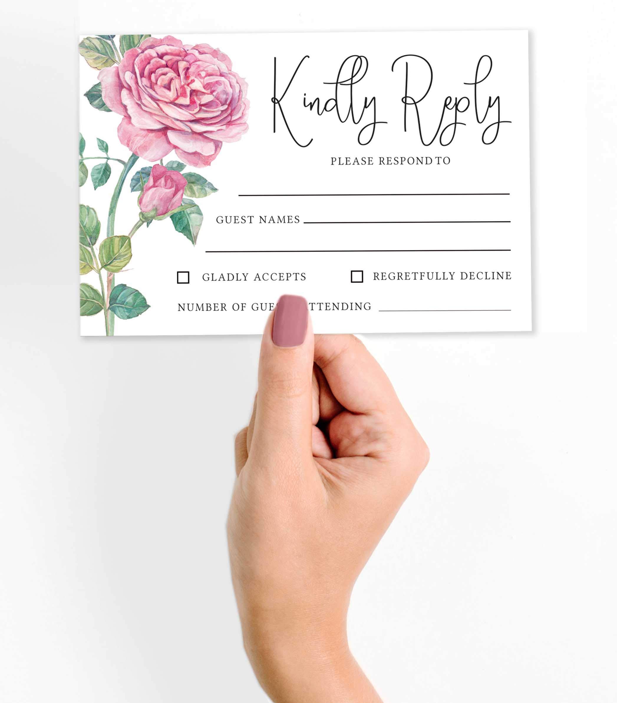 50 Floral RSVP Cards with White Envelopes - Elegant Wedding Response Cards for Invitations - Perfect for Weddings, Rehearsal Dinners, Baby Showers & Bridal Showers - Great for Engagement Parties & Special Events