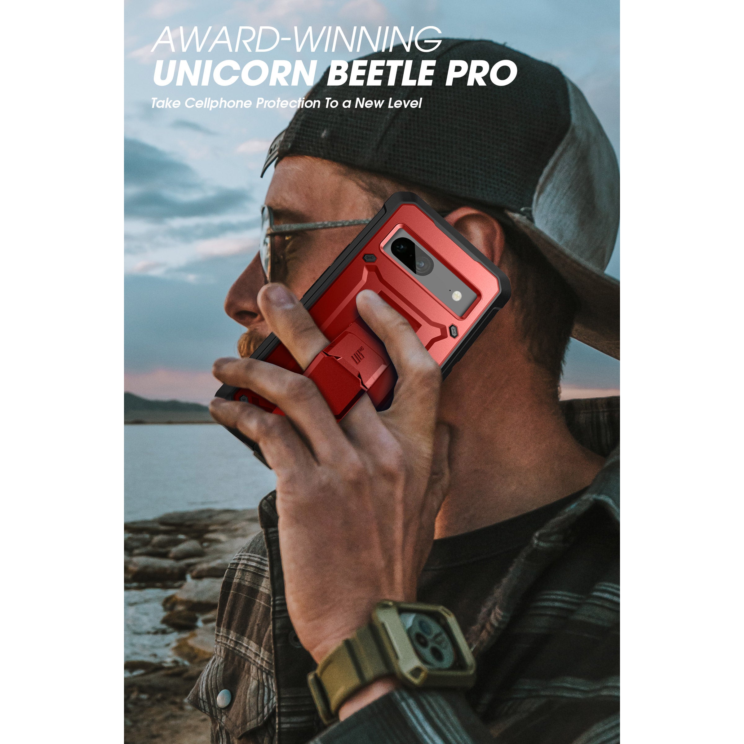 Google Pixel 7 Unicorn Beetle PRO Rugged Holster Case - Shockproof & Drop Protection - Metallic Red (Open Box) - Perfect for Outdoor, Construction & Extreme Sports
