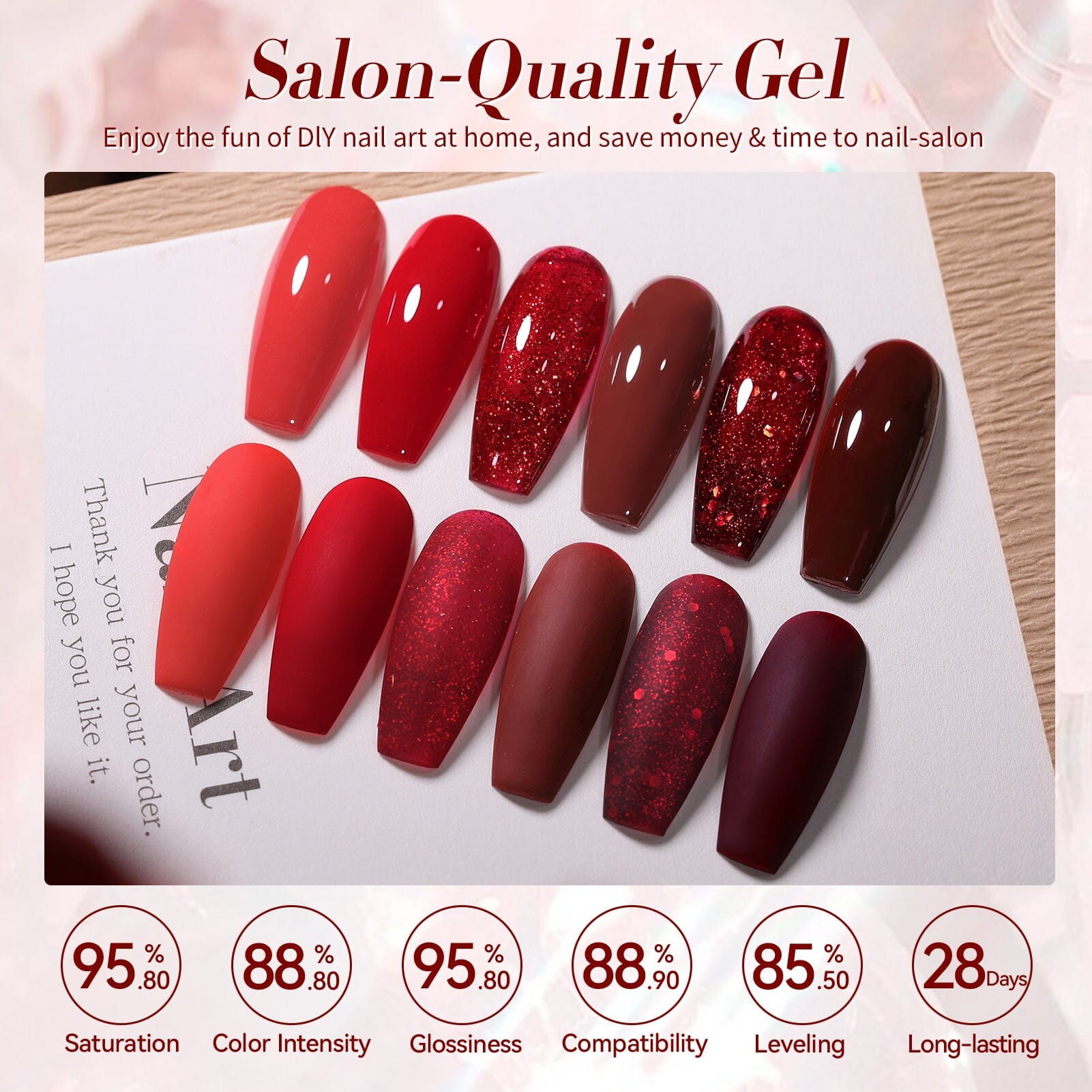 6 Colors Red Gel Nail Polish Set - Berry Wine Series 7ml for Manicure & Pedicure at Home or Salon