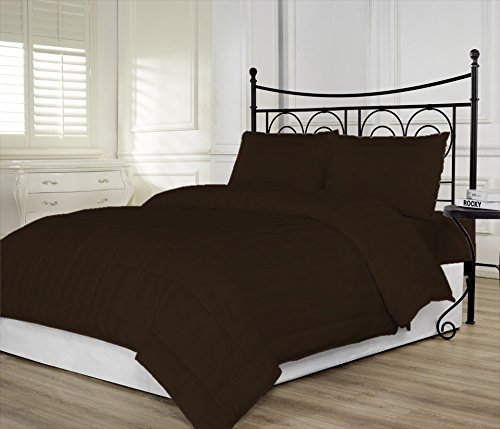 Premium 650 Thread Count Egyptian Cotton Comforter - Twin XL (64 x 86 Inches) - Chocolate Stripe Design - 100 GSM Microfiber Fill Box Stitched - Ultra Soft & Breathable Bedding for College Dorms, Guest Rooms & Small Spaces