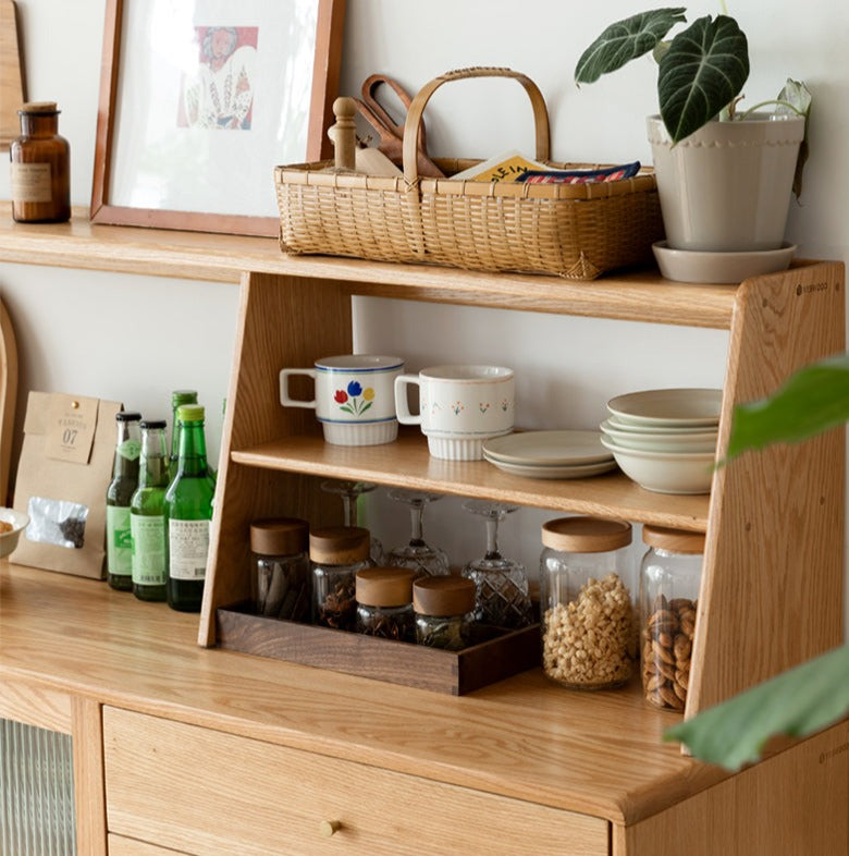 Solid Oak Wood Sideboard Shelf - Rustic Kitchen Storage Shelf for Dining Room, Living Room & Home Decor | Perfect for Organizing Dishes, Cookbooks & Displaying Decor