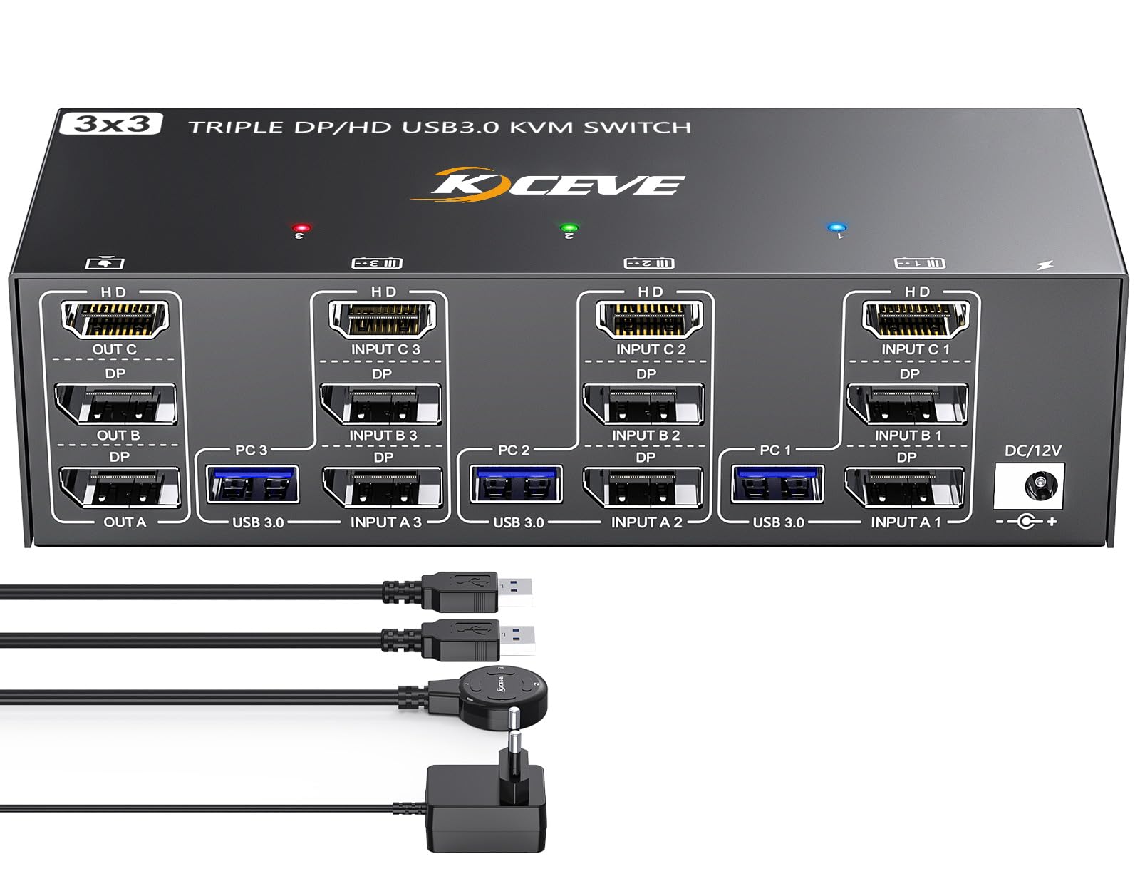 YOUTINGHDAV USB 3.0 KVM Switch for 3 Monitors & 3 Computers - Triple Display with 2 DisplayPort & HDMI Ports, Supports 8K@60Hz & 4K@144Hz - Ideal for Multi-PC Workstations, Gaming Setups & Office Environments