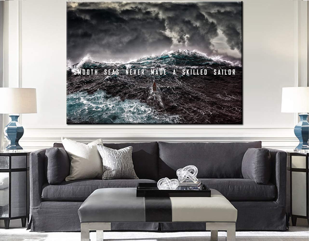 Motivational Wall Art - 'Smooth Seas Never Made A Skilled Sailor' Inspirational Office & Home Decor (28''H x 40''W) - Perfect for Living Room, Bedroom & Workspace Encouragement