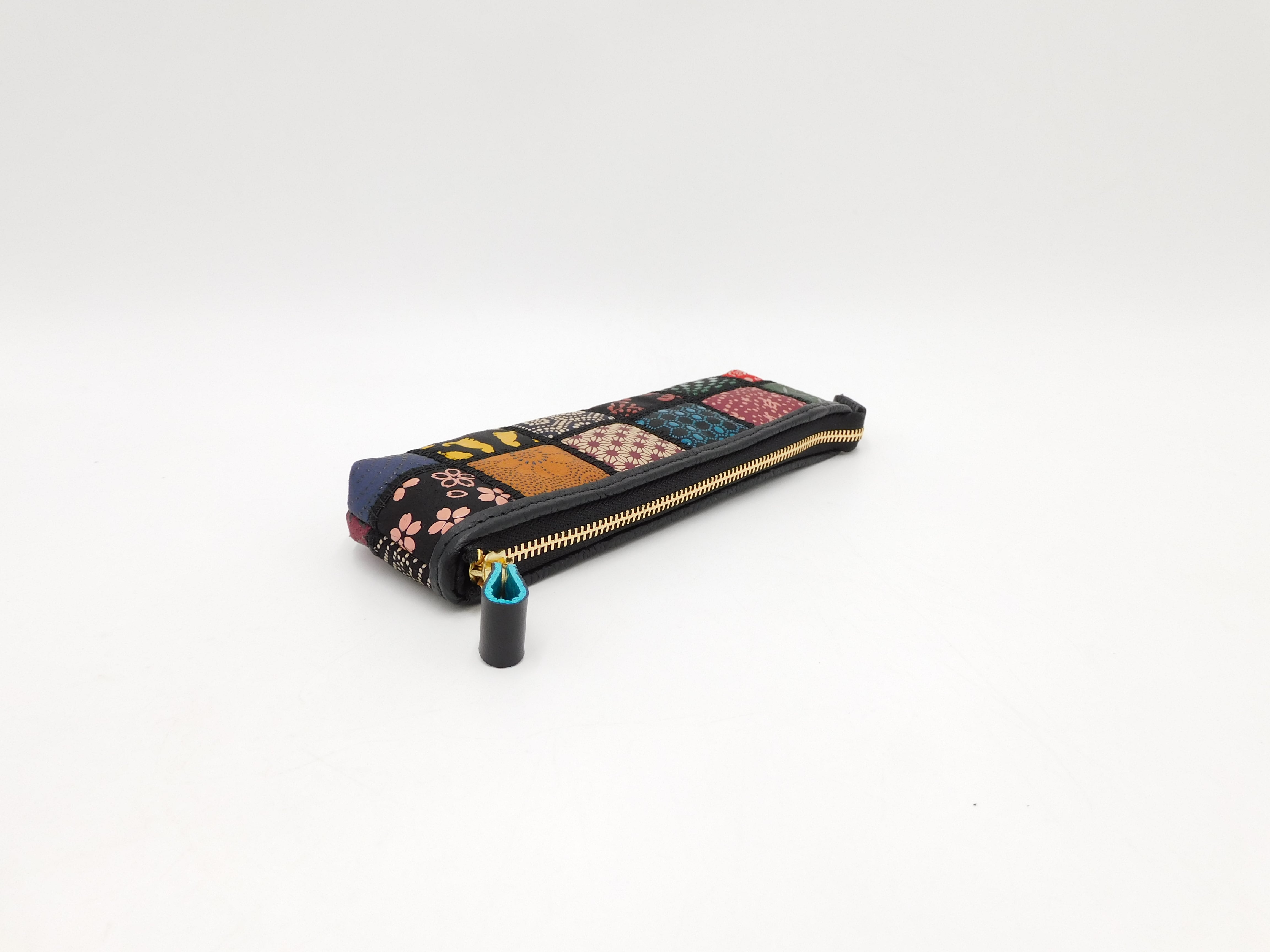 Japanese Deerskin Leather Pencil Case - Handmade Patchwork Design, Multi-Color Traditional Craft Pouch (Made in Japan) - Perfect for School, Office & Gift Giving